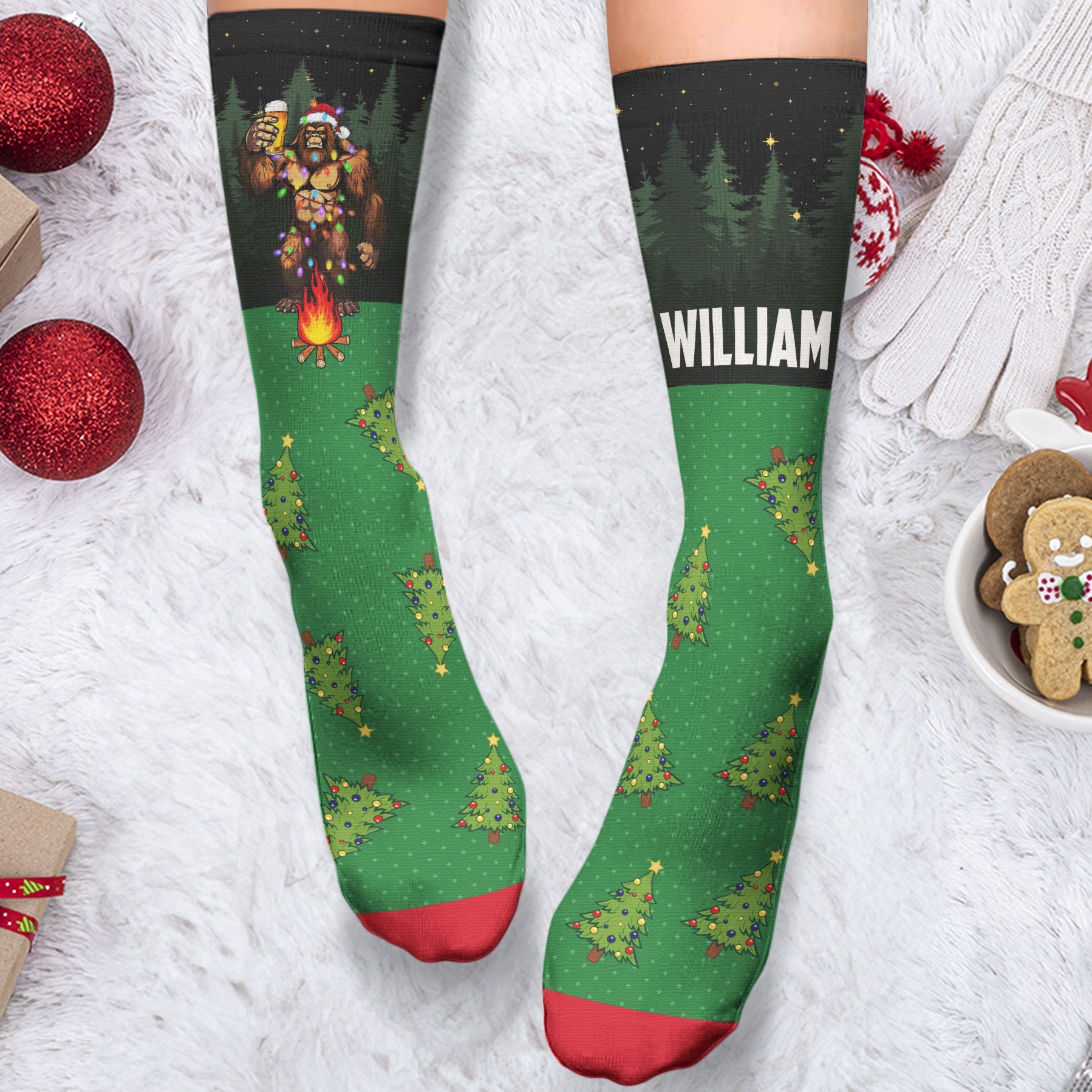 Sasquatch I'D Rather Be Squatching Christmas Bigfoot - Personalized Crew Socks