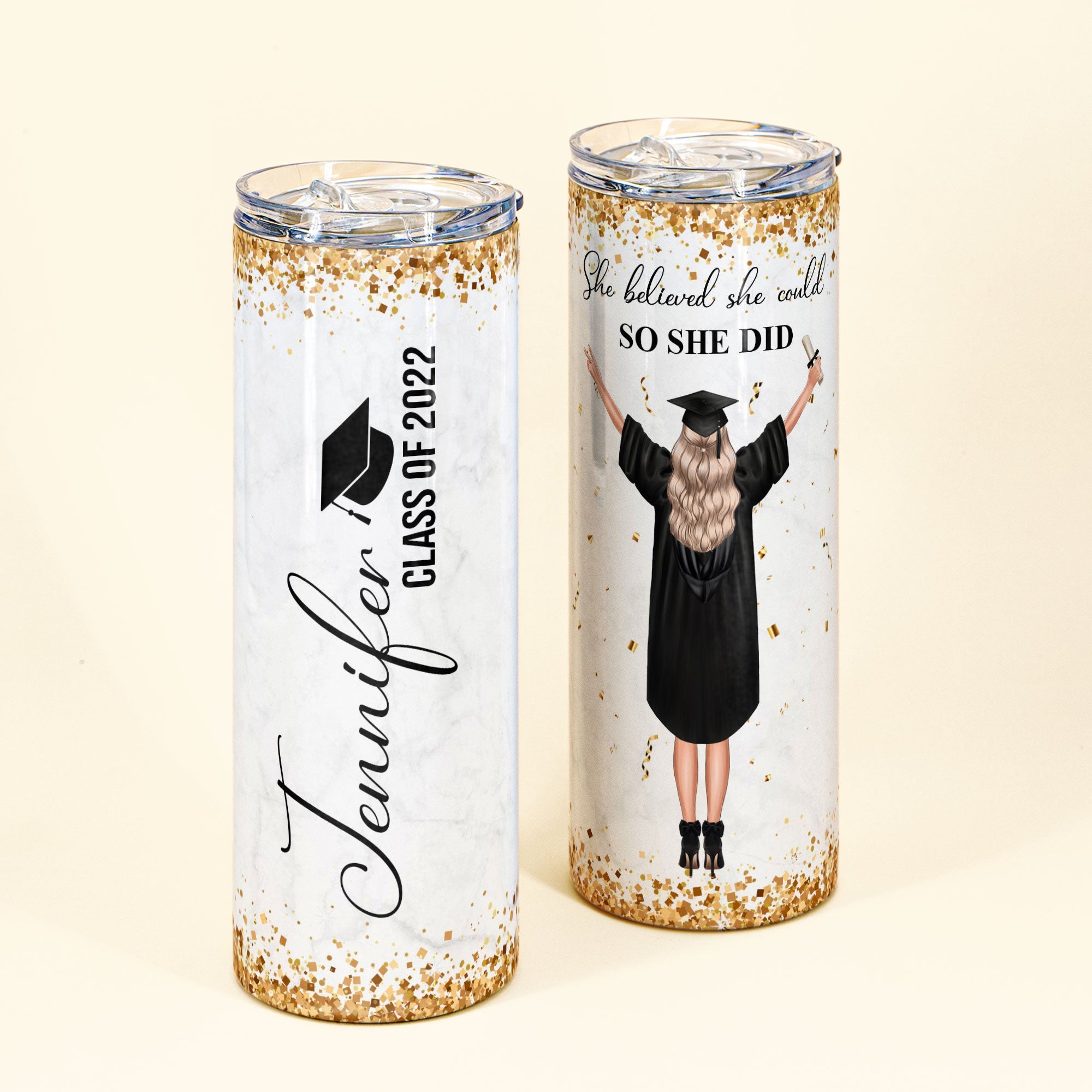 She Believed She Could - Personalized Skinny Tumbler - Birthday Gift Graduation Gift For Girl, Bestie, Sister, Daughter