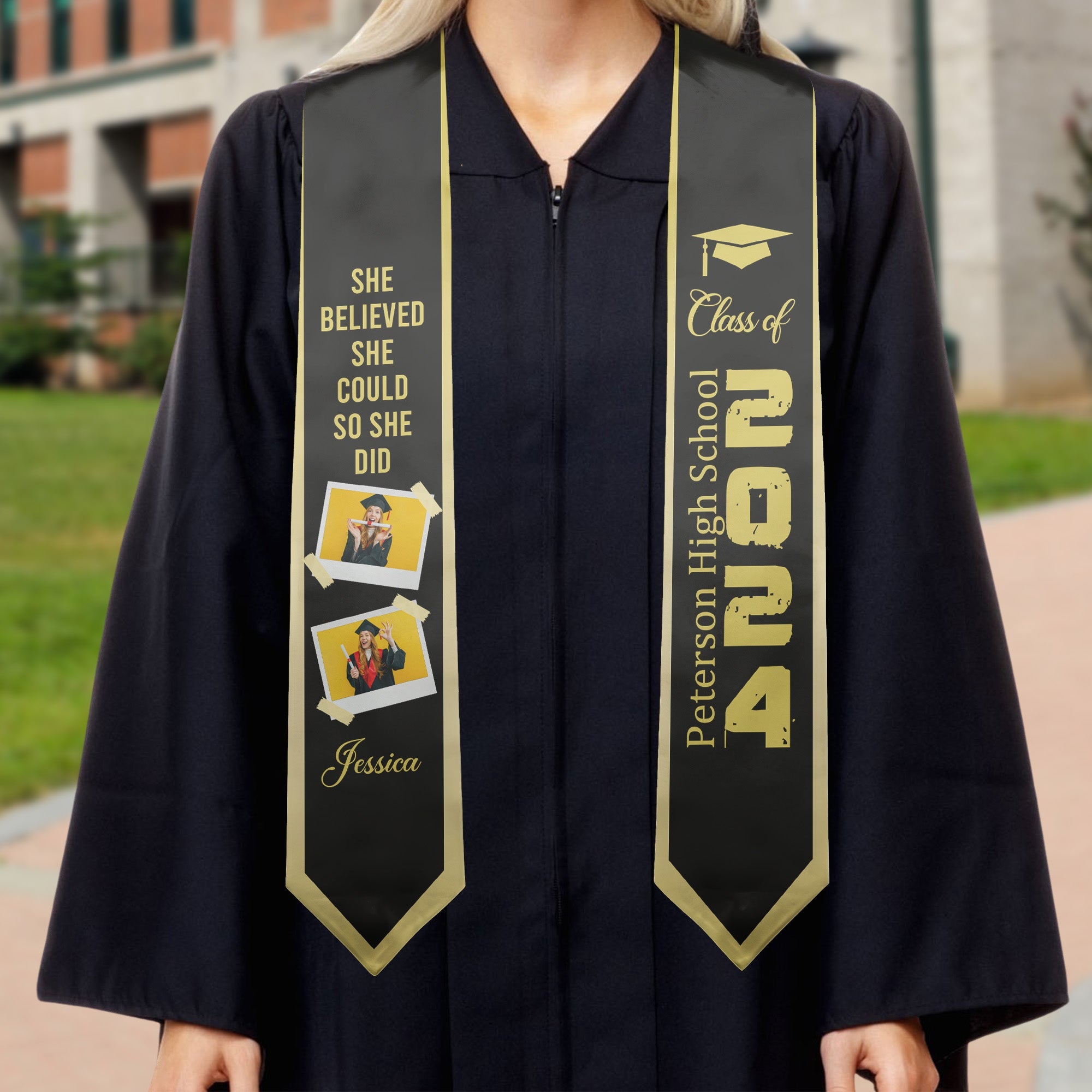 She Believed She Could So She Did - Personalized Photo Graduation Stole