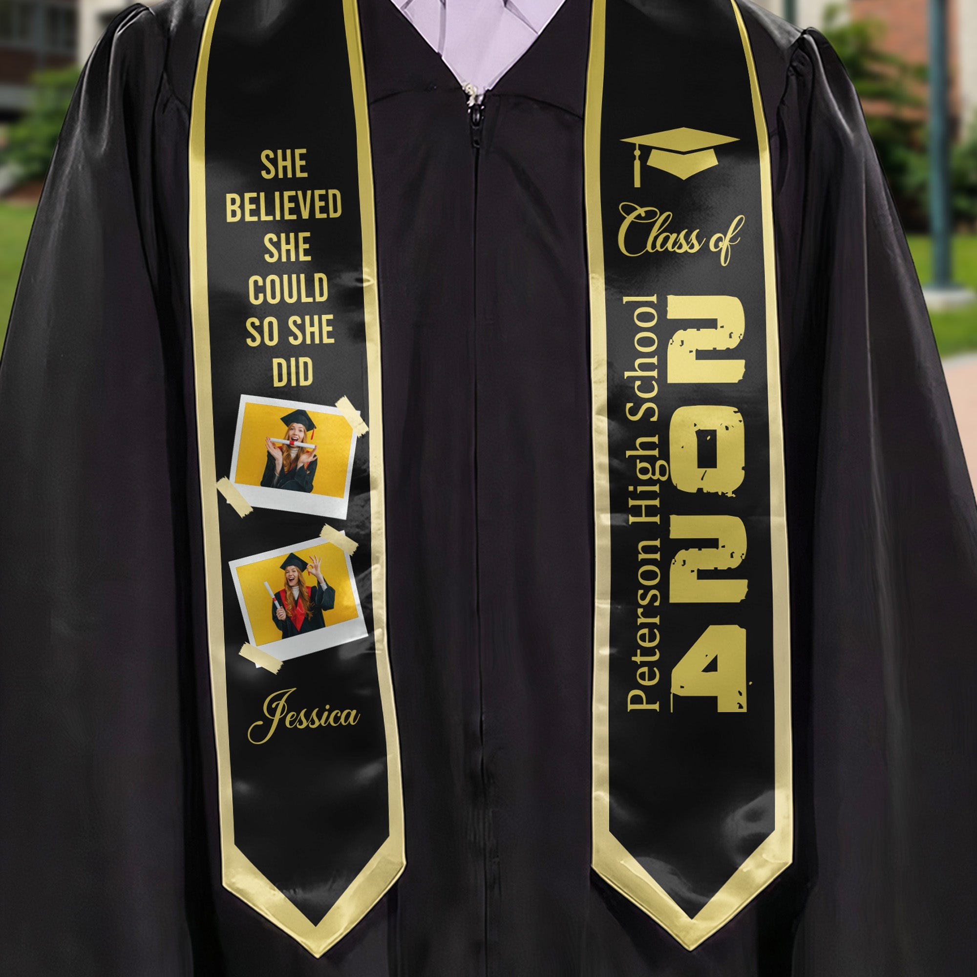 She Believed She Could So She Did - Personalized Photo Graduation Stole