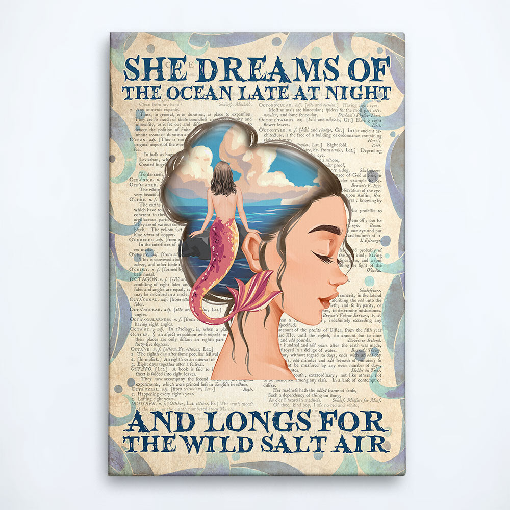 She Dreams Of The Ocean - Personalized Poster/Wrapped Canvas - Birthday Gift For Girls, Ocean Lovers, Mermaid Girls