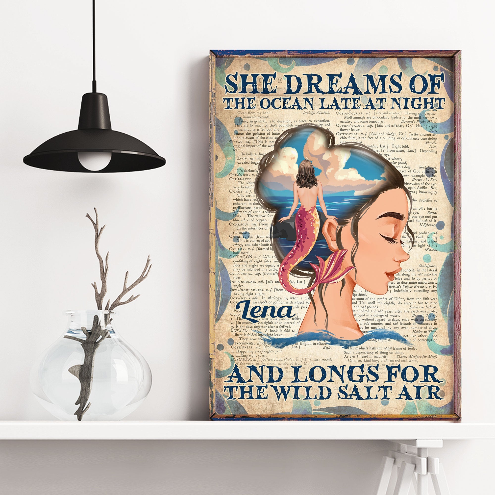 She Dreams Of The Ocean - Personalized Poster/Wrapped Canvas - Birthday Gift For Girls, Ocean Lovers, Mermaid Girls