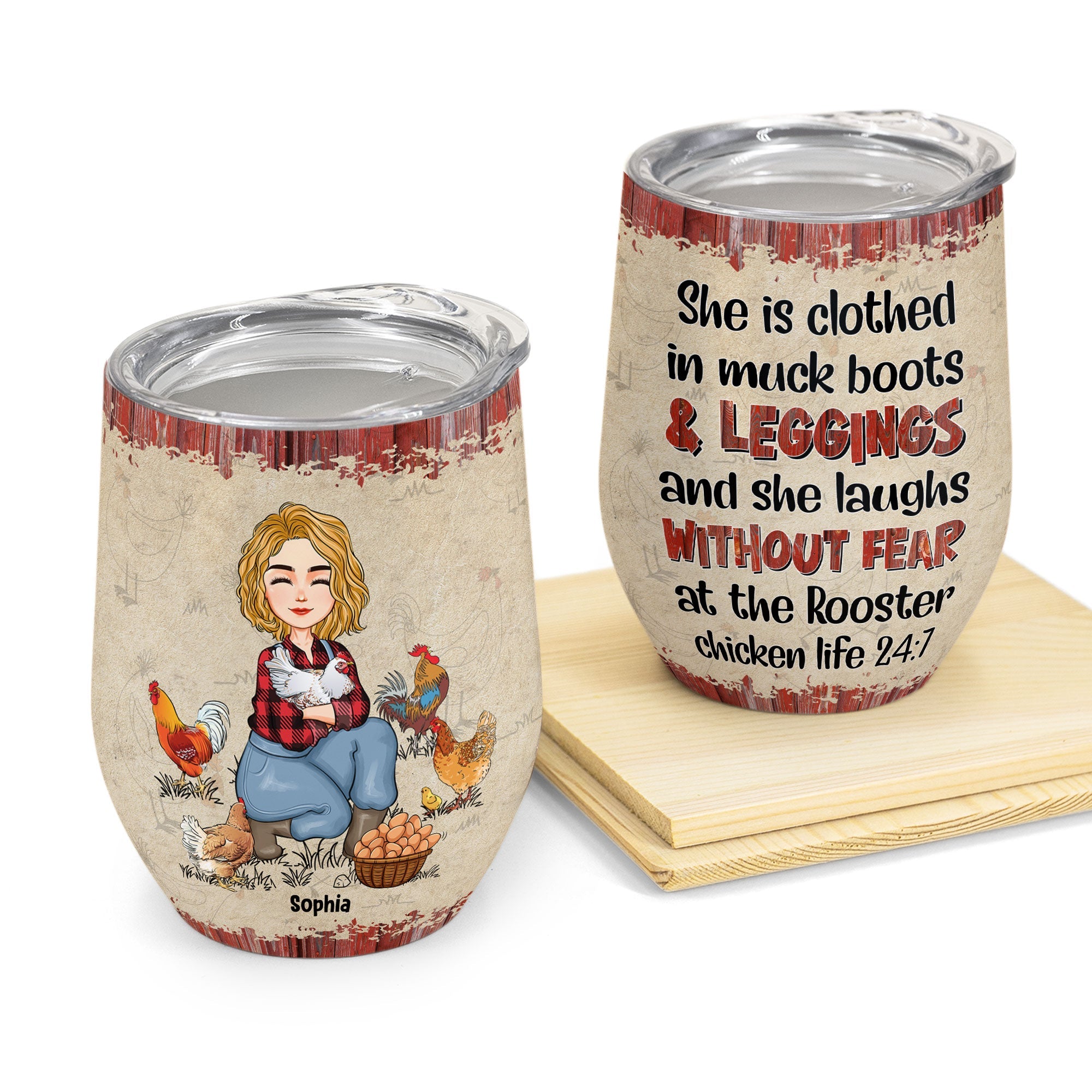 She Is Clothed In Muck Boots - Personalized Wine Tumbler - Birthday, Christmas, New Year Gift For Farmers, Chicken Lady