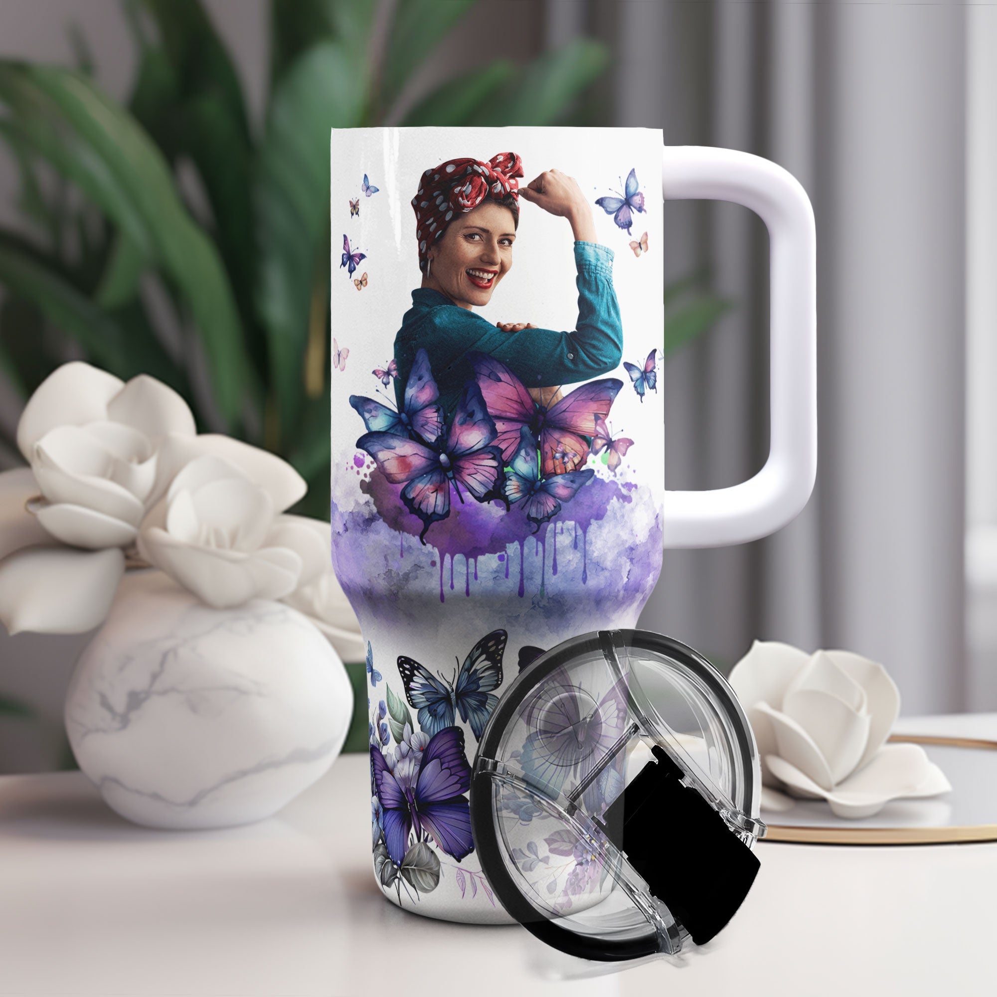 She Is Strong, Fearless, Warm Mom - Personalized Photo 40oz Tumbler With Straw