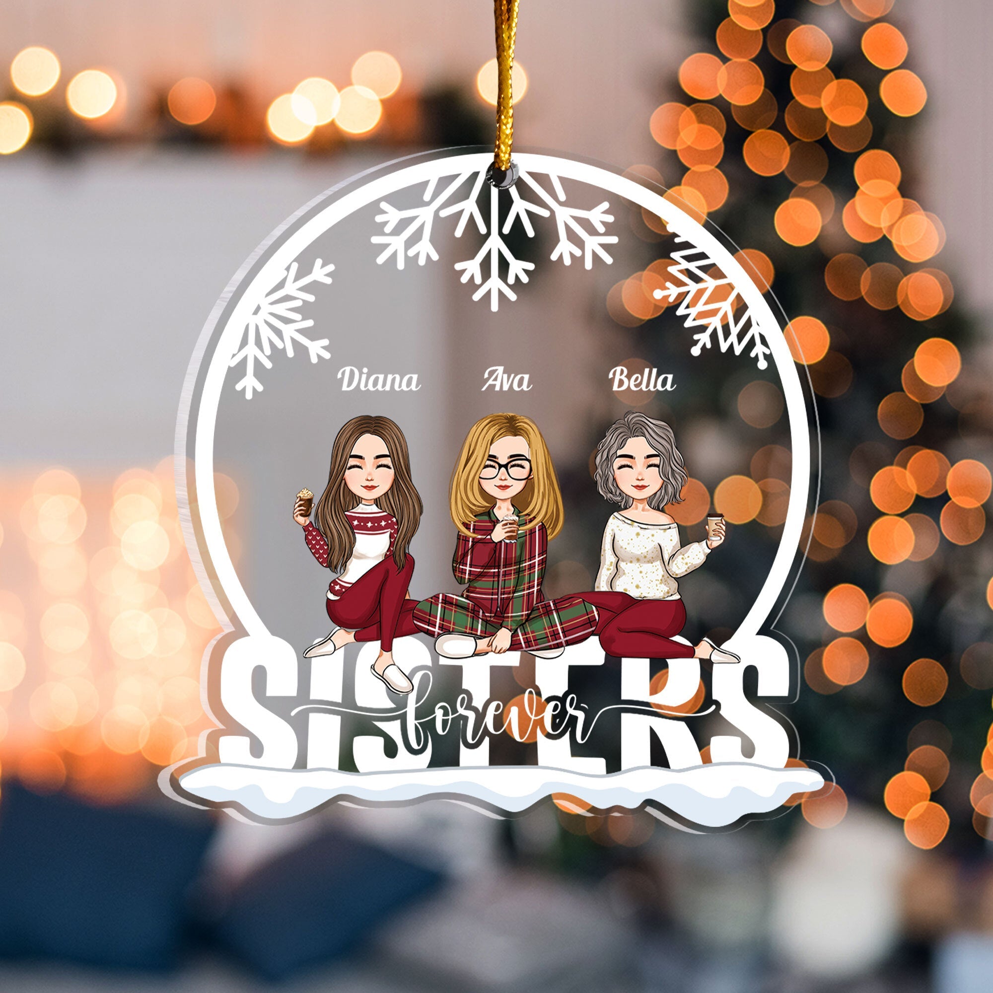 Sisters Forever - Personalized Custom Shaped Acrylic Ornament - Christmas Gift For Family, Sisters, Brothers