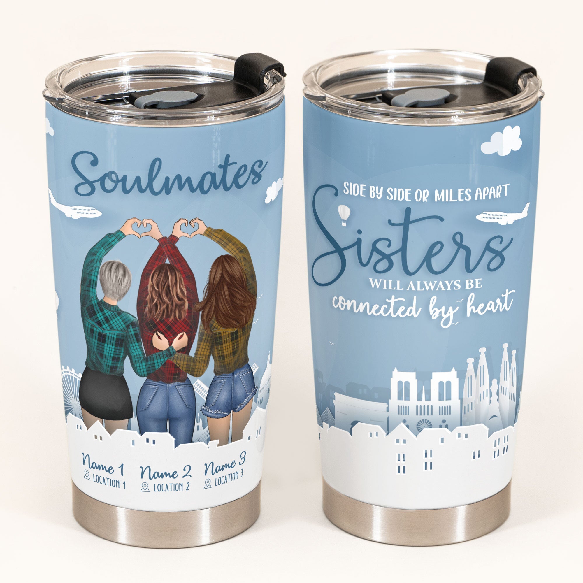 Side By Side Or Miles Apart Sisters Will Always Be Connected By Heart  - Personalized Tumbler Cup - Gift For Sisters