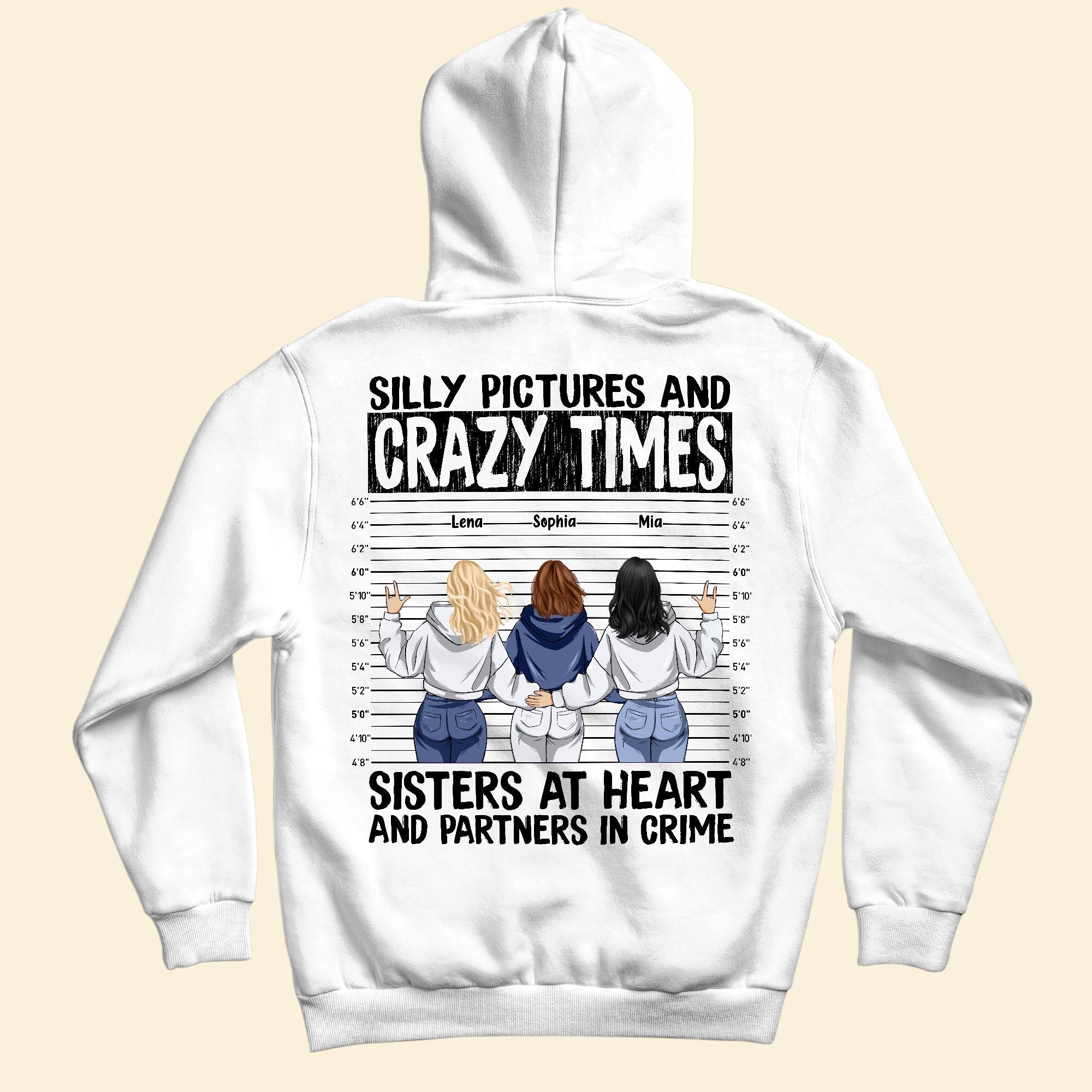 Silly Pictures Crazy Times Sisters At Heart Partners In Crime - Personalized Shirt - Funny Birthday Friendship Gift For Besties, BFF, Best Friends, Soul Sisters