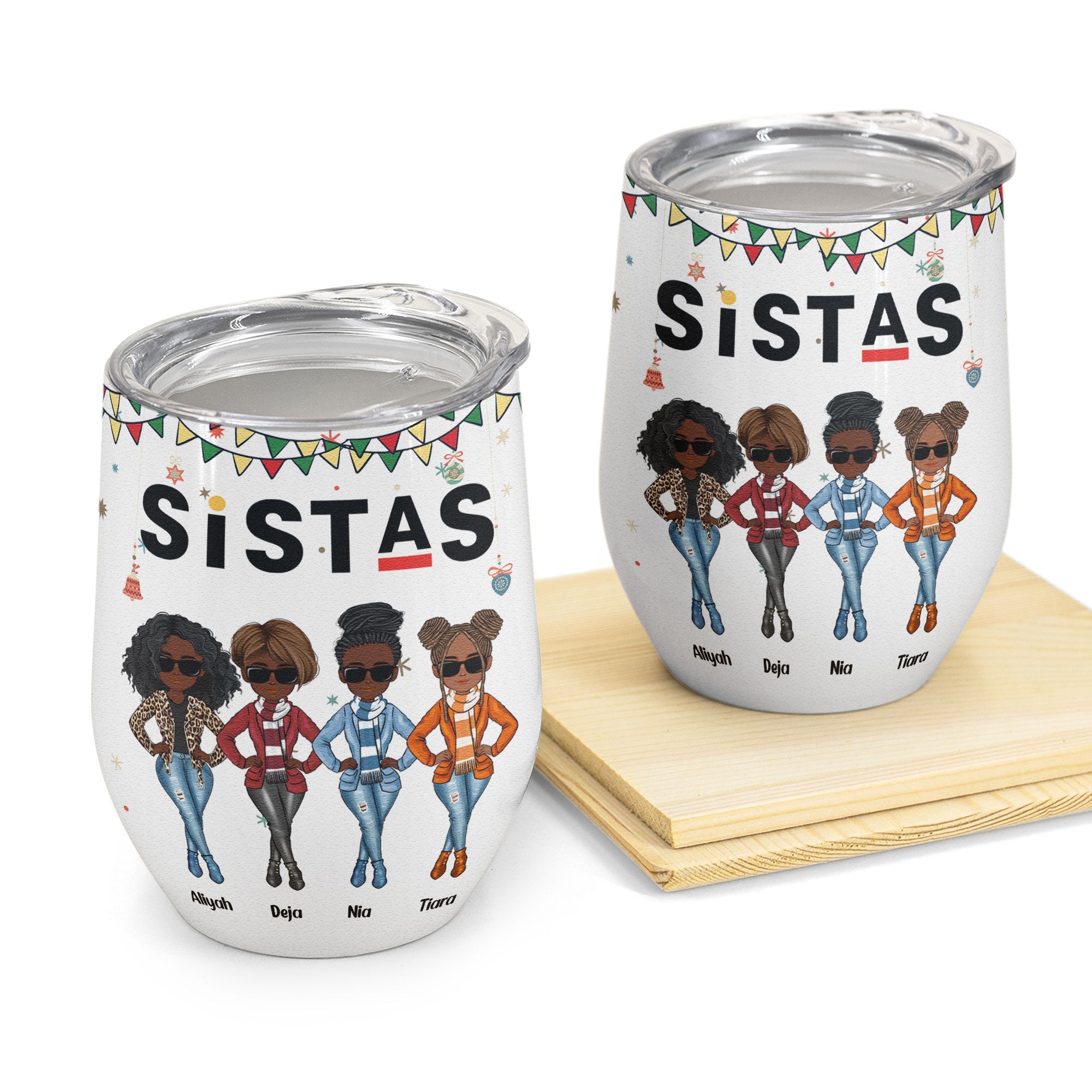 Sistas Black Girl Magic - Personalized Wine Tumbler - Birthday Gifts For Black Women, Sistas, Soul Sisters