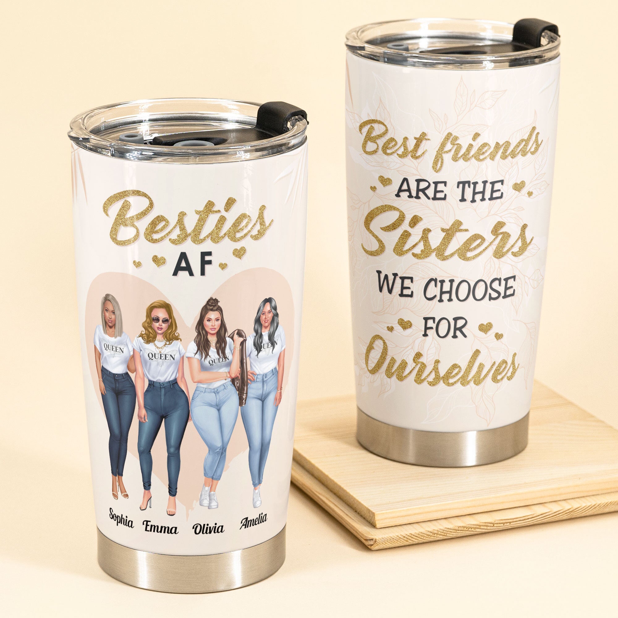 Sistas By Heart - Personalized Tumbler Cup - Birthday Gift For Sistas, Sisters, Besties, BFF