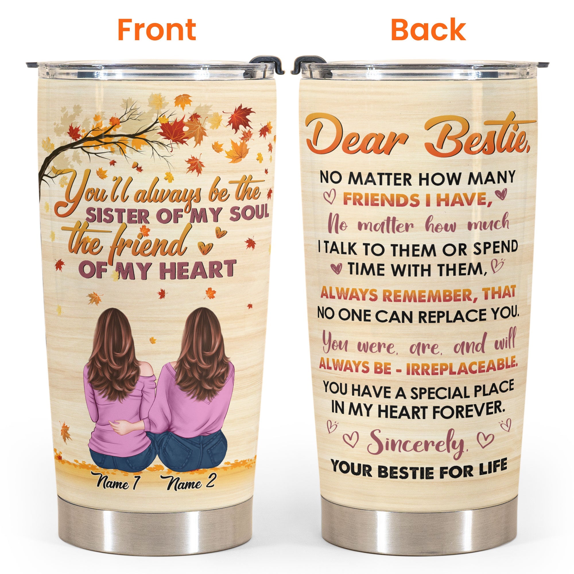 Sister Of My Soul - Personalized Tumbler Cup - Fall Season Gift For Besties - Cozy Friends Hugging