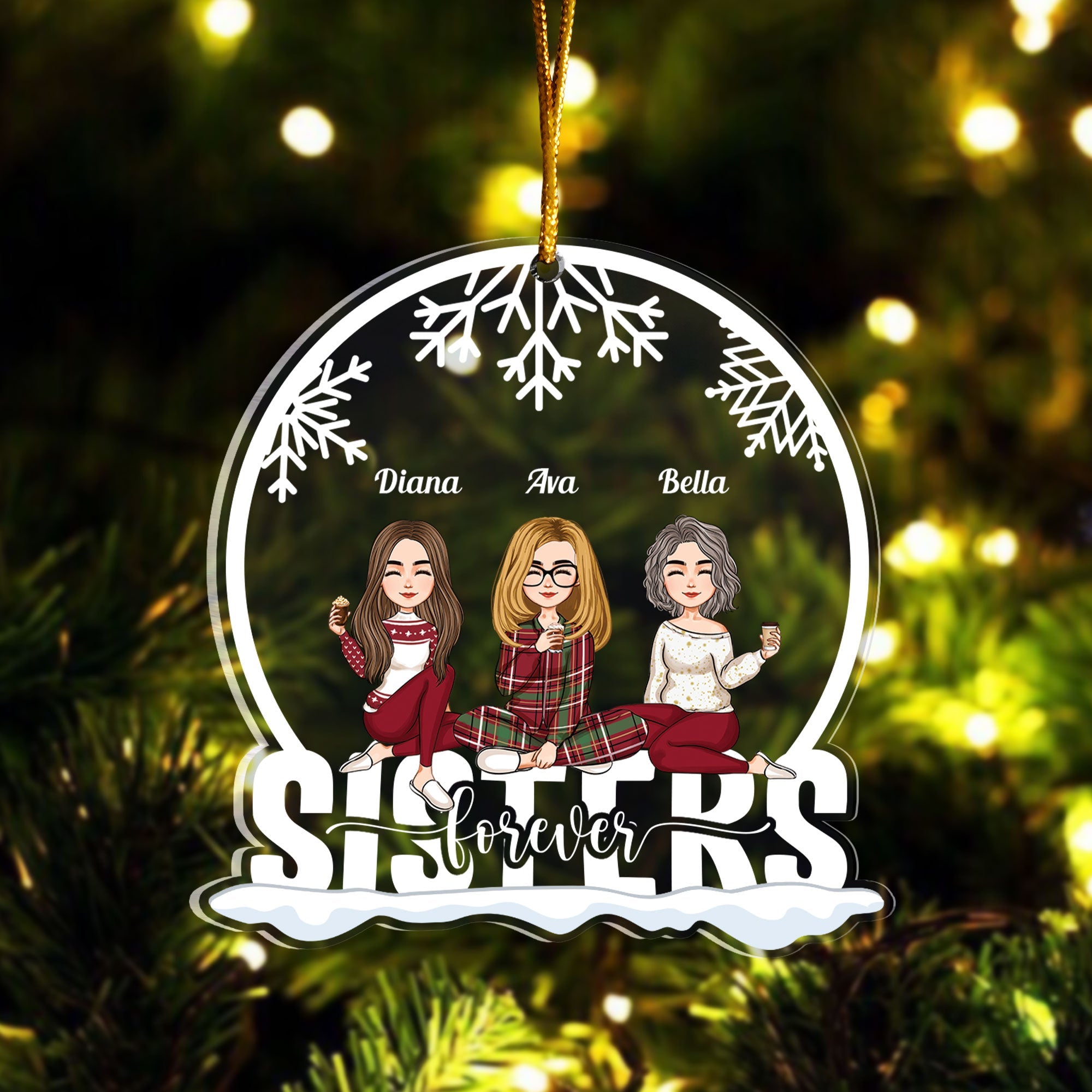 Sisters Forever - Personalized Custom Shaped Acrylic Ornament - Christmas Gift For Family, Sisters, Brothers