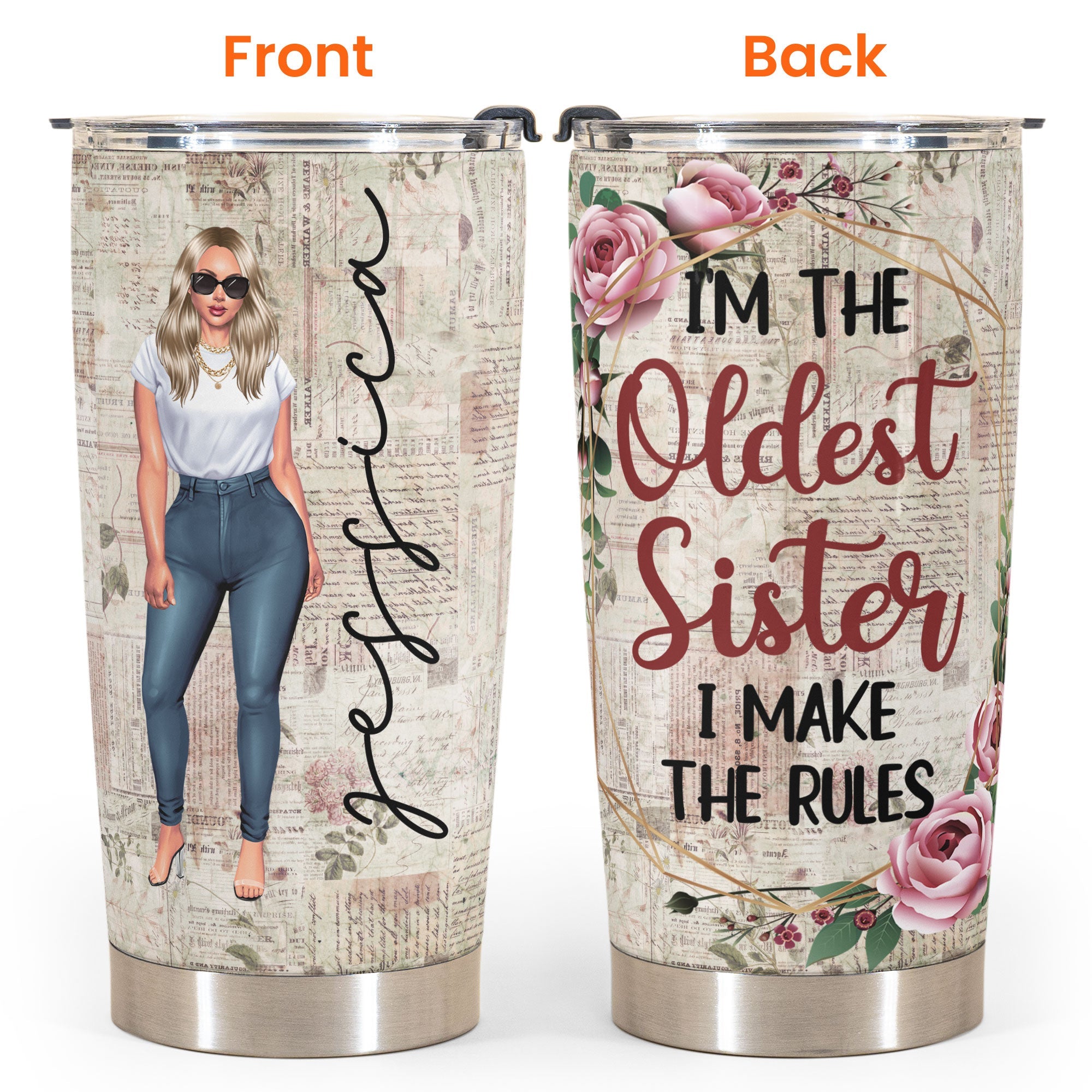 Sisters Rules - Personalized Tumbler Cup - Gift For Sisters