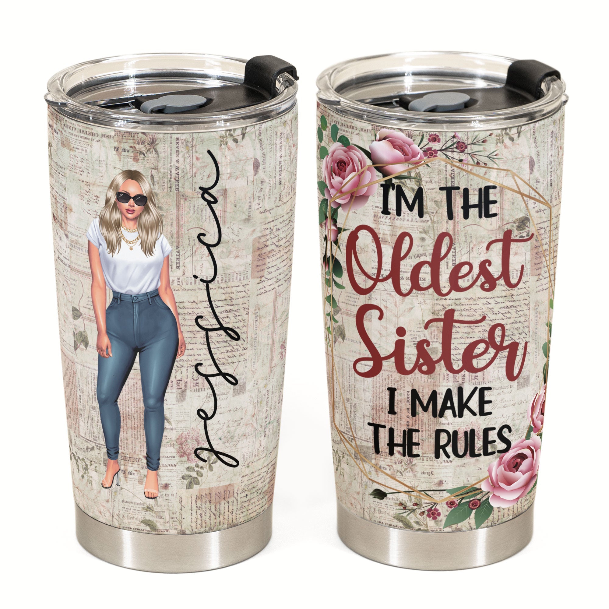 Sisters Rules - Personalized Tumbler Cup - Gift For Sisters