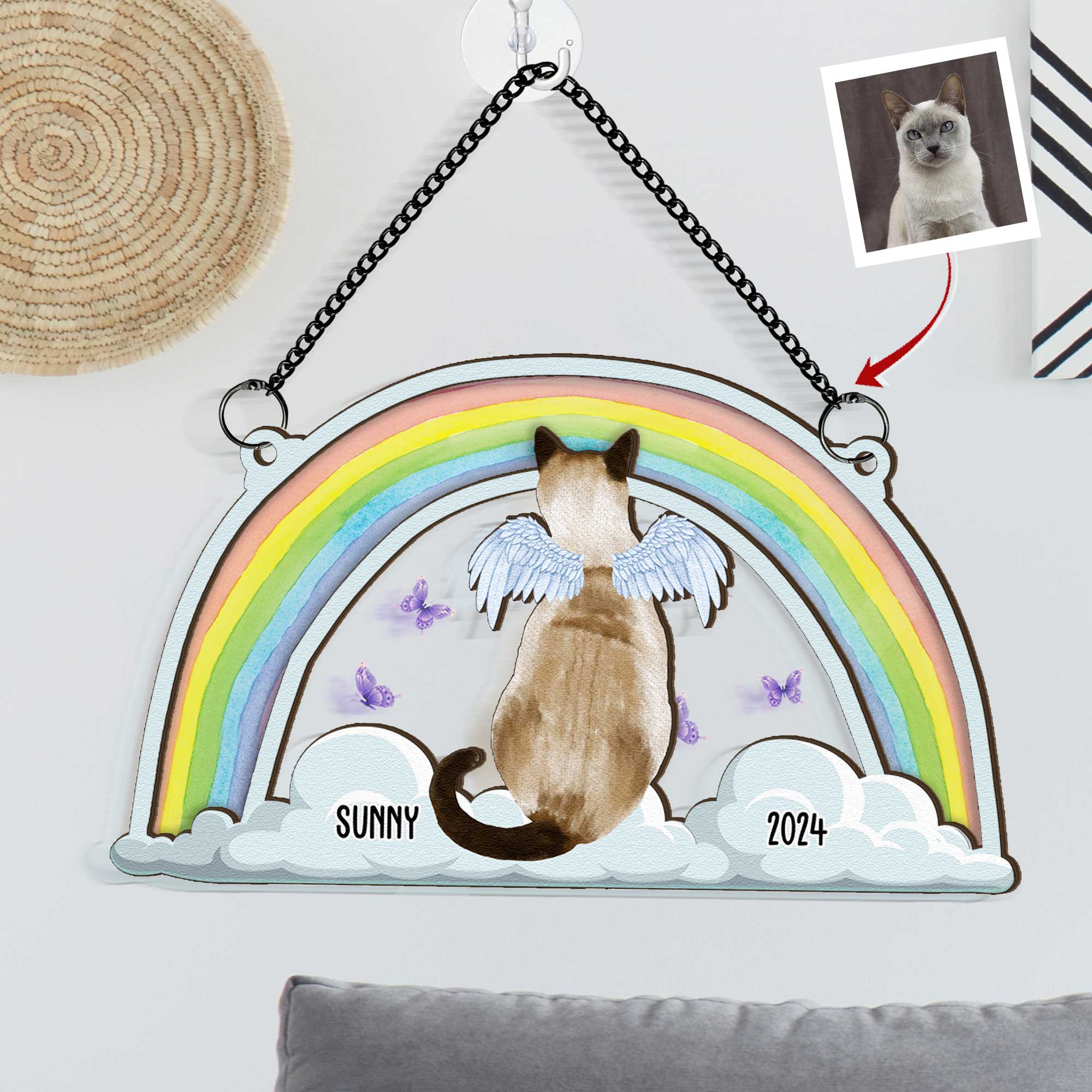 Sitting At The Rainbow Bridge - Personalized Window Hanging Suncatcher Ornament