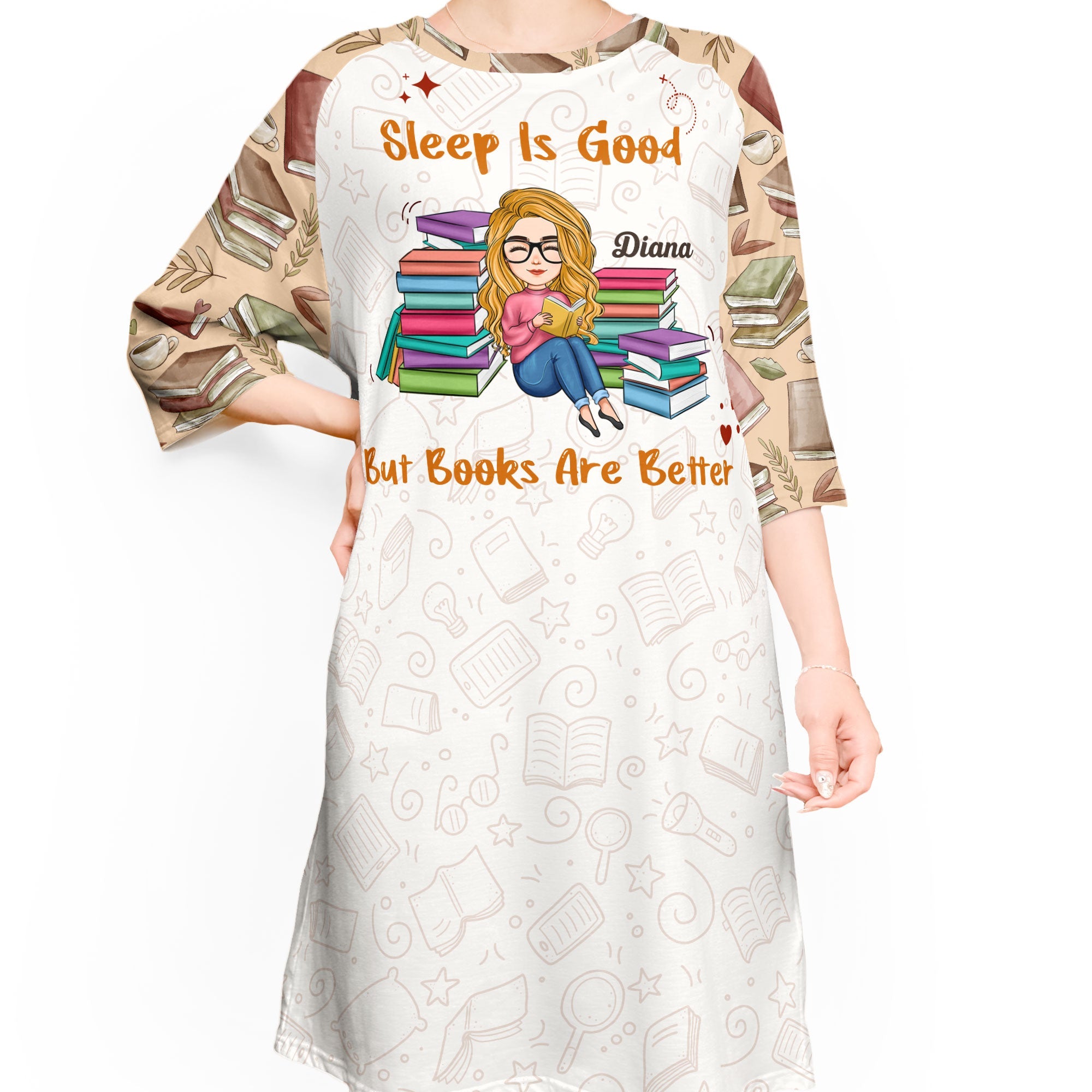 Sleep Is Good But Books Are Better - Personalized 3/4 Sleeve Dress