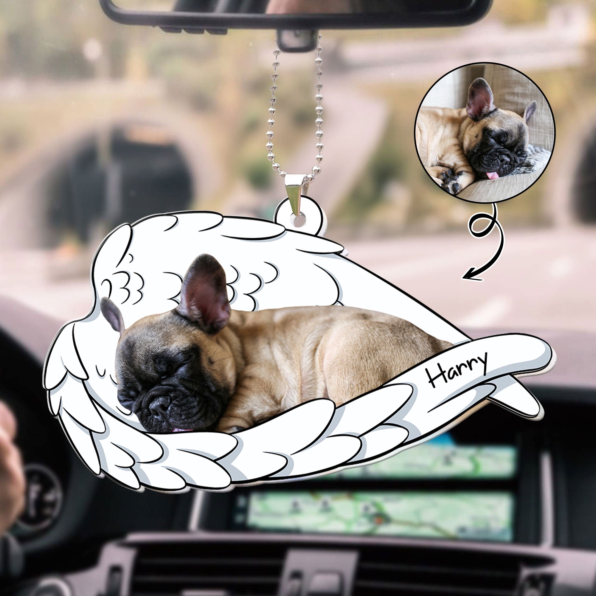 Sleeping Pet With Angel Wings - Personalized Photo Rear View Mirror Accessory