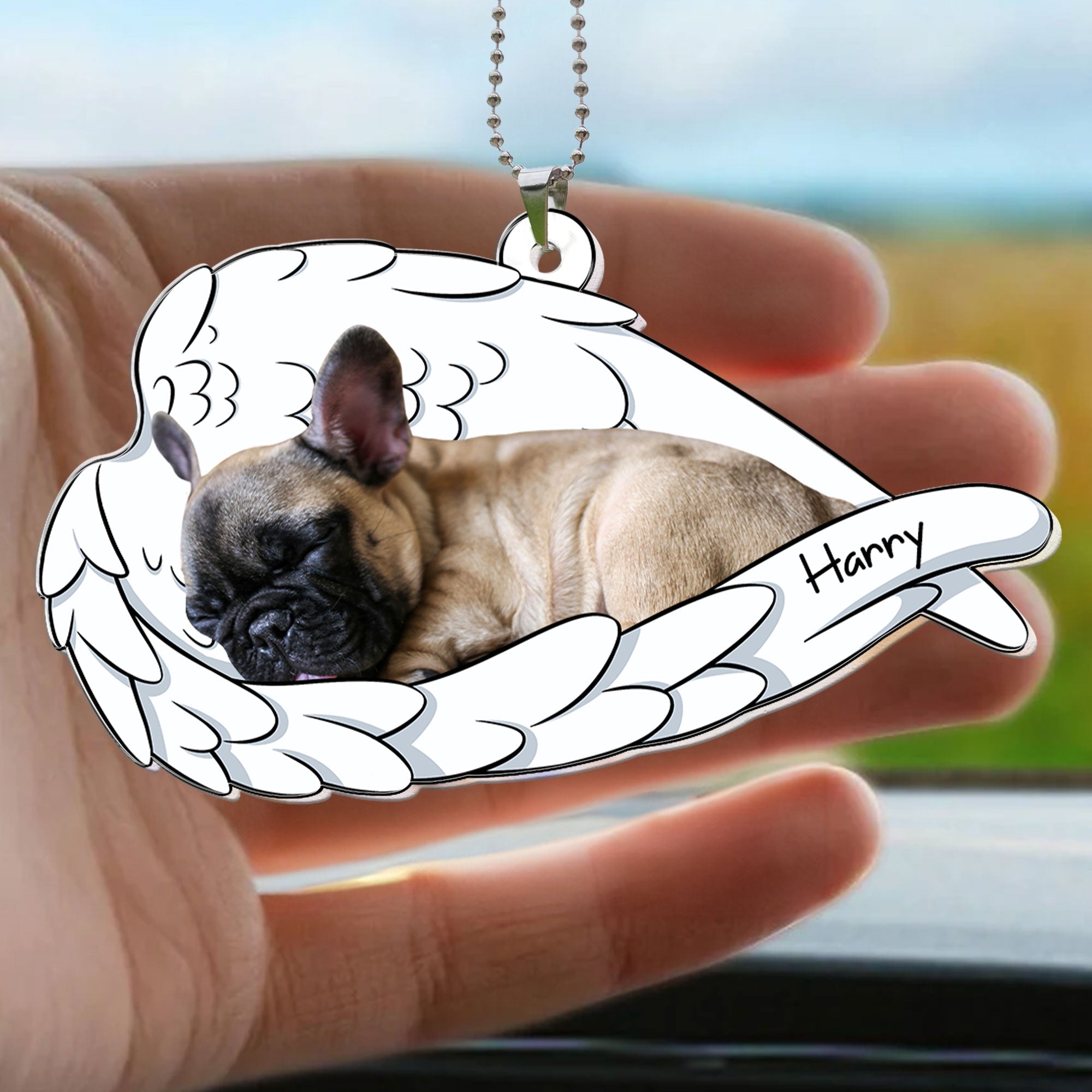 Sleeping Pet With Angel Wings - Personalized Photo Rear View Mirror Accessory