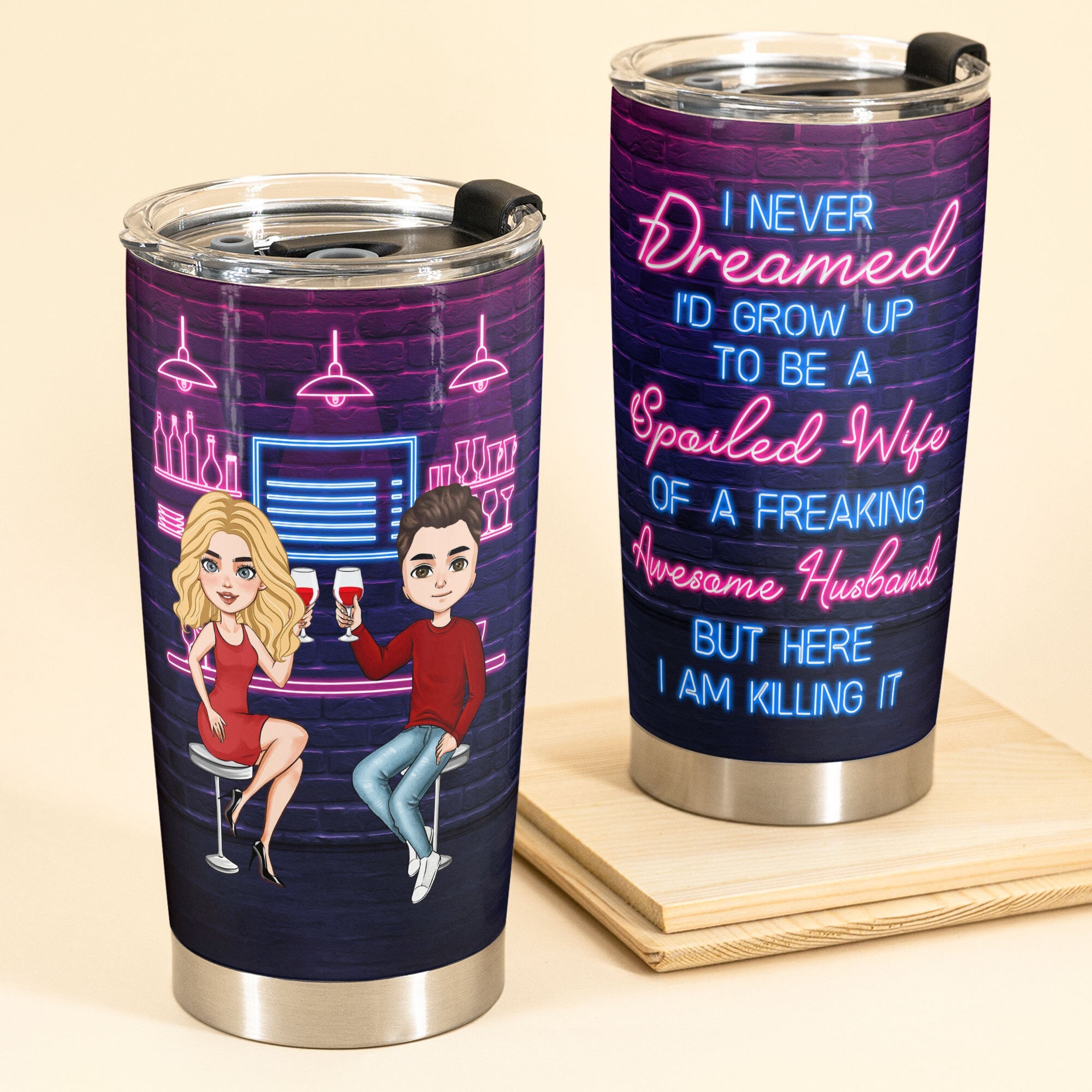 Spoiled Wife Of A Freaking Awesome Husband - Personalized Tumbler Cup - Birthday Gift For Wife Mother's Day Gift For Mom - Gift From Husband