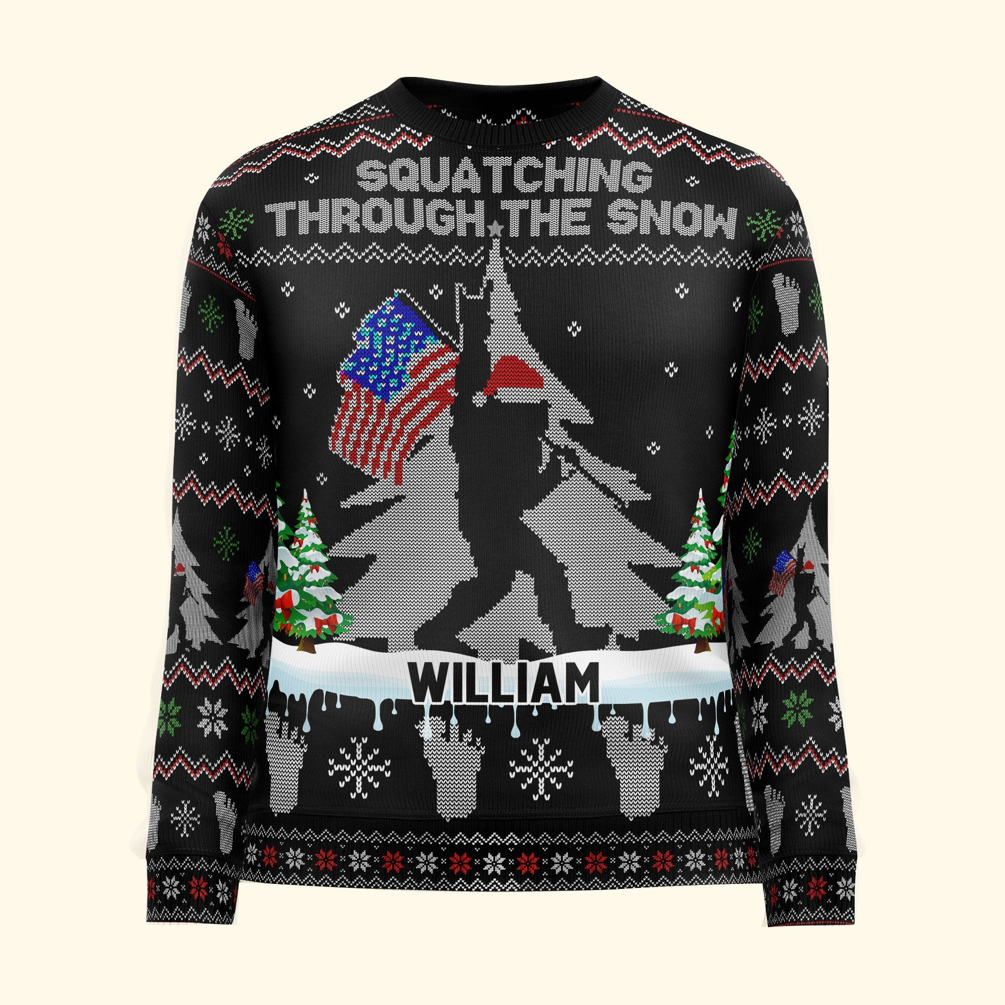 Squatching Through The Snow American Bigfoot - Personalized Ugly Sweater