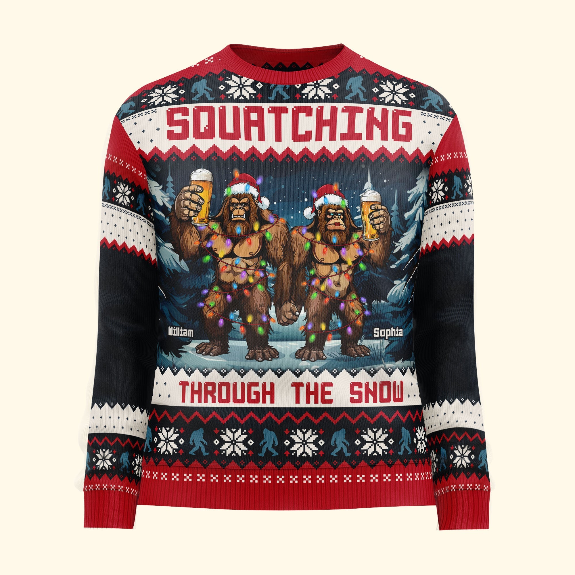 Squatching Through The Snow - Personalized Ugly Sweater