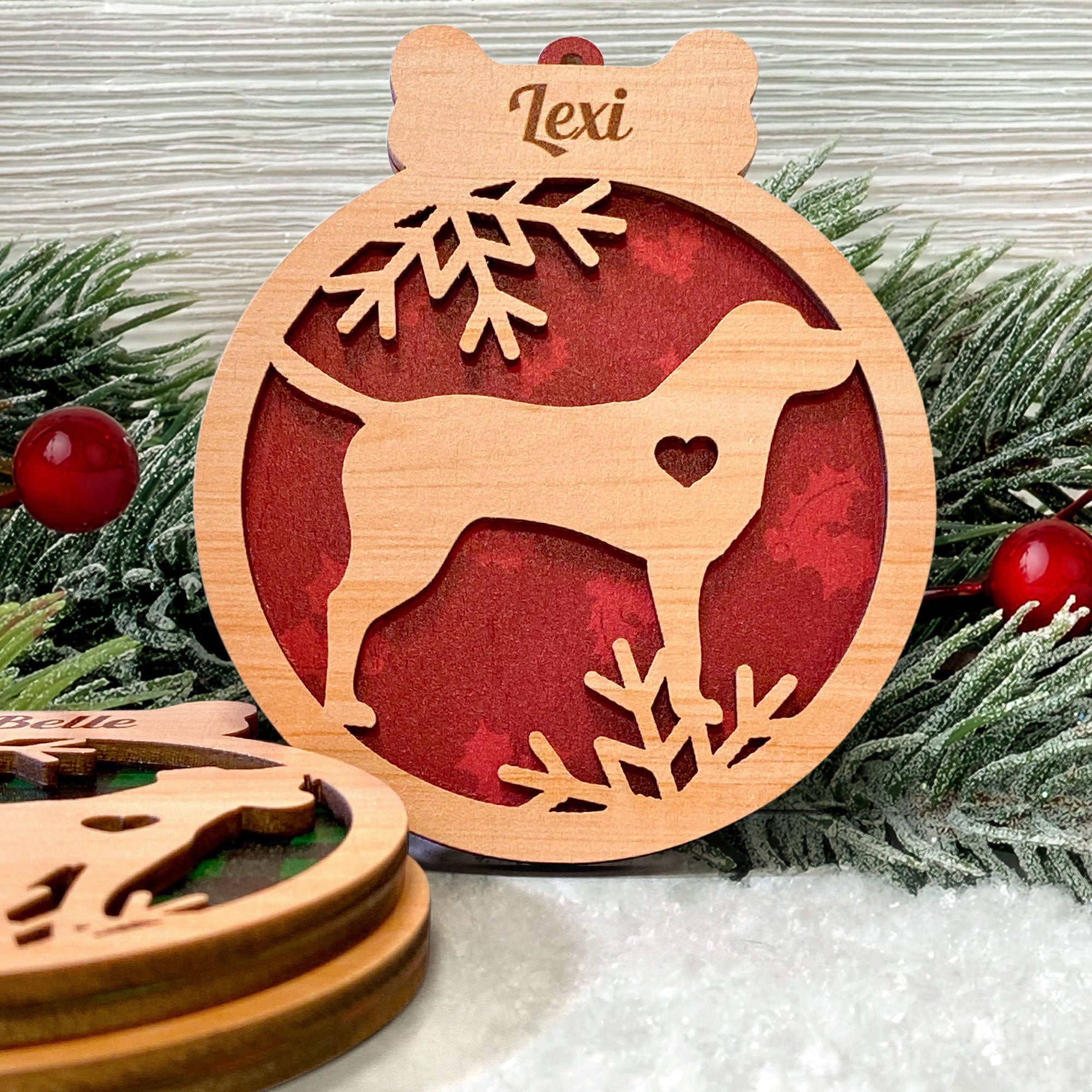 Dog Silhouette - Personalized 2 Layered Wooden Ornament - Christmas Gift For Dog Lovers