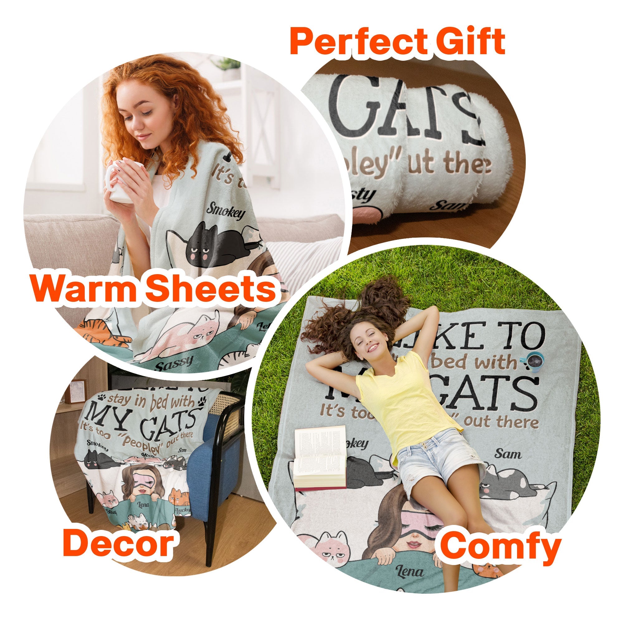 Stay In Bed With My Cats - Personalized Blanket - Birthday, Funny Gift For Cat Mom, Cat Lover