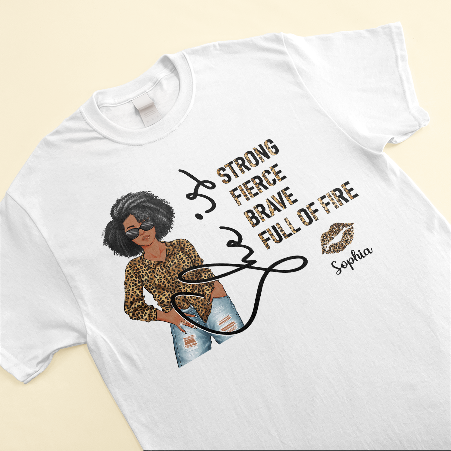 Strong Fierce Brave Full Of Fire - Personalized Shirt - Birthday Gift For Black Woman, Black Girl - Leopard Girl