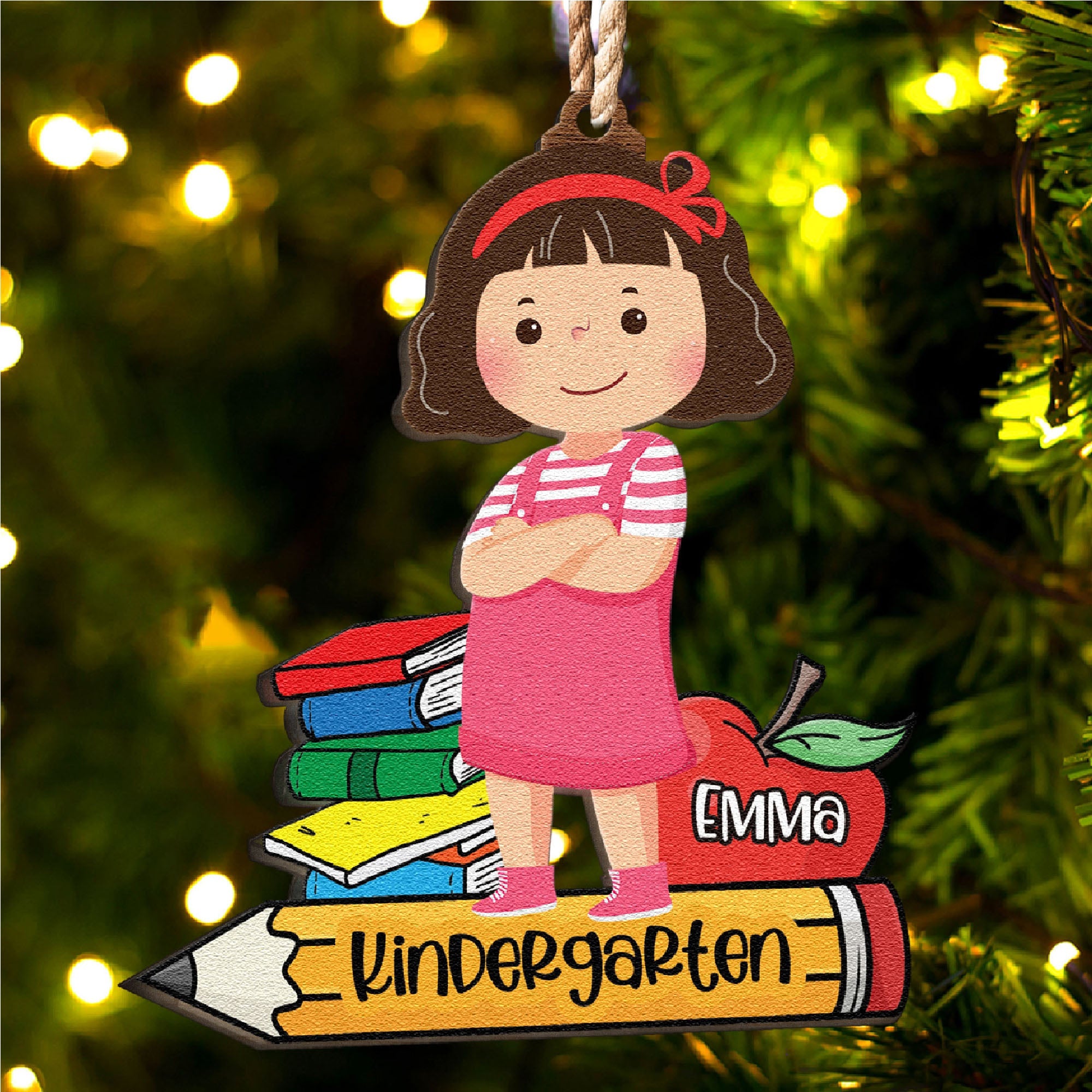 Student On Pencil - Personalized Wooden Ornament