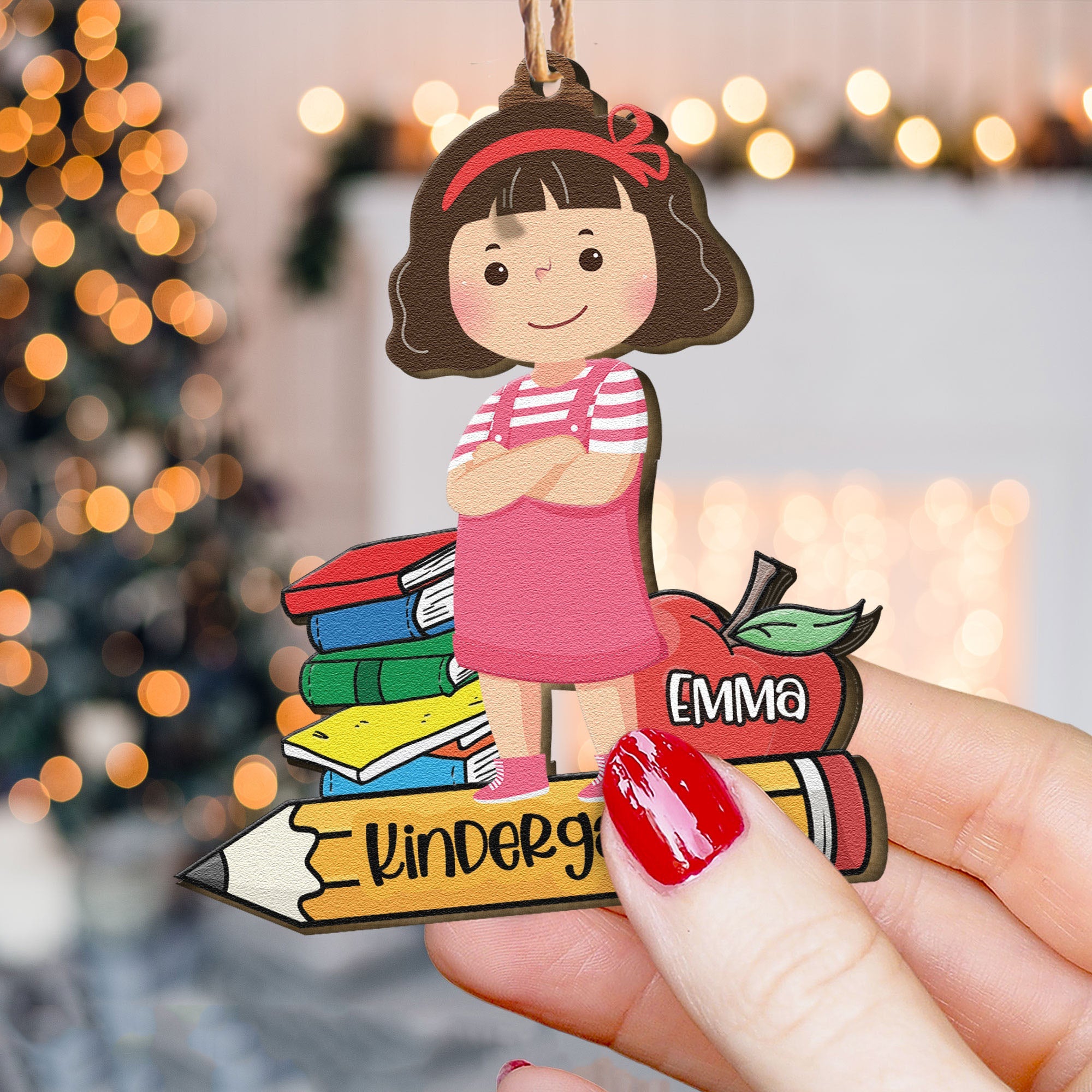 Student On Pencil - Personalized Wooden Ornament