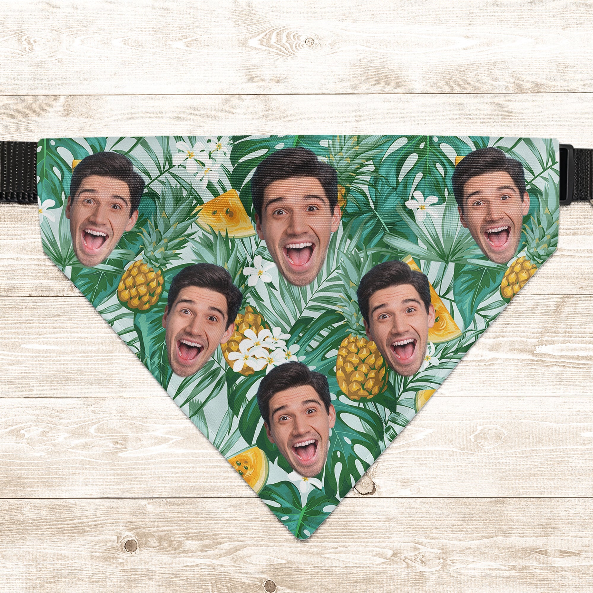 Summer Tropical Hawaiian Pineapple Pattern - Personalized Photo Dog Bandana Collar