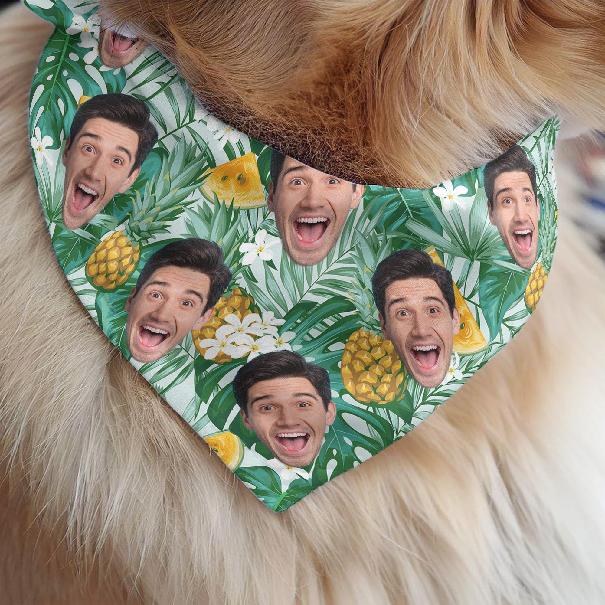 Summer Tropical Hawaiian Pineapple Pattern - Personalized Photo Dog Bandana Collar