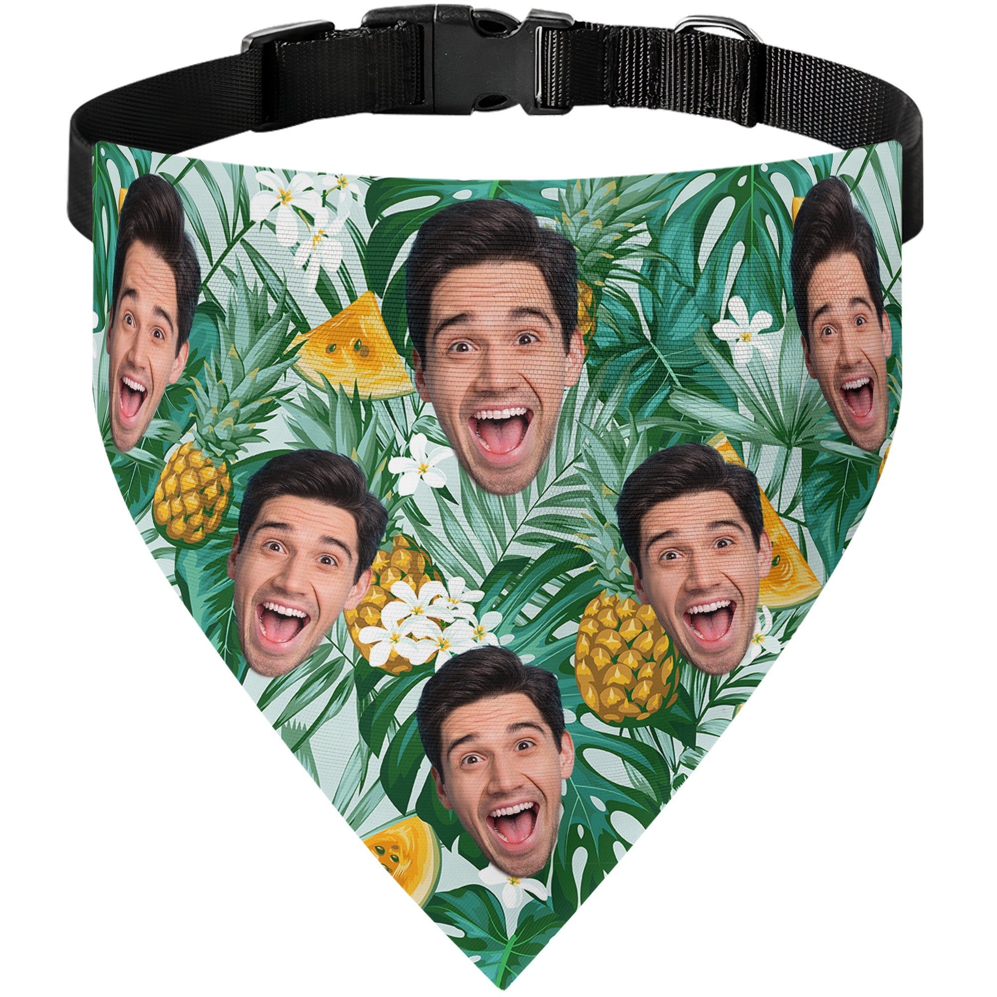 Summer Tropical Hawaiian Pineapple Pattern - Personalized Photo Dog Bandana Collar