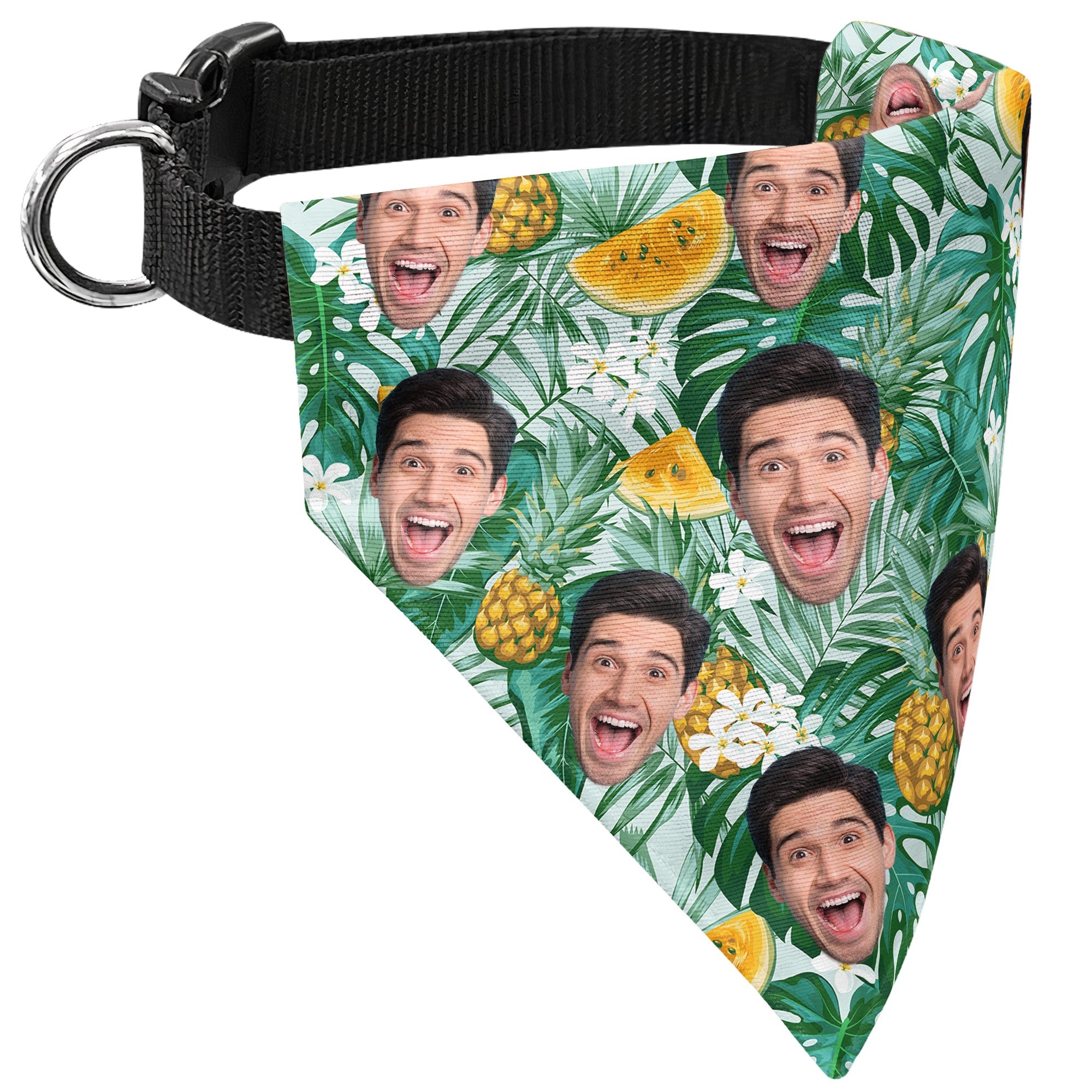 Summer Tropical Hawaiian Pineapple Pattern - Personalized Photo Dog Bandana Collar