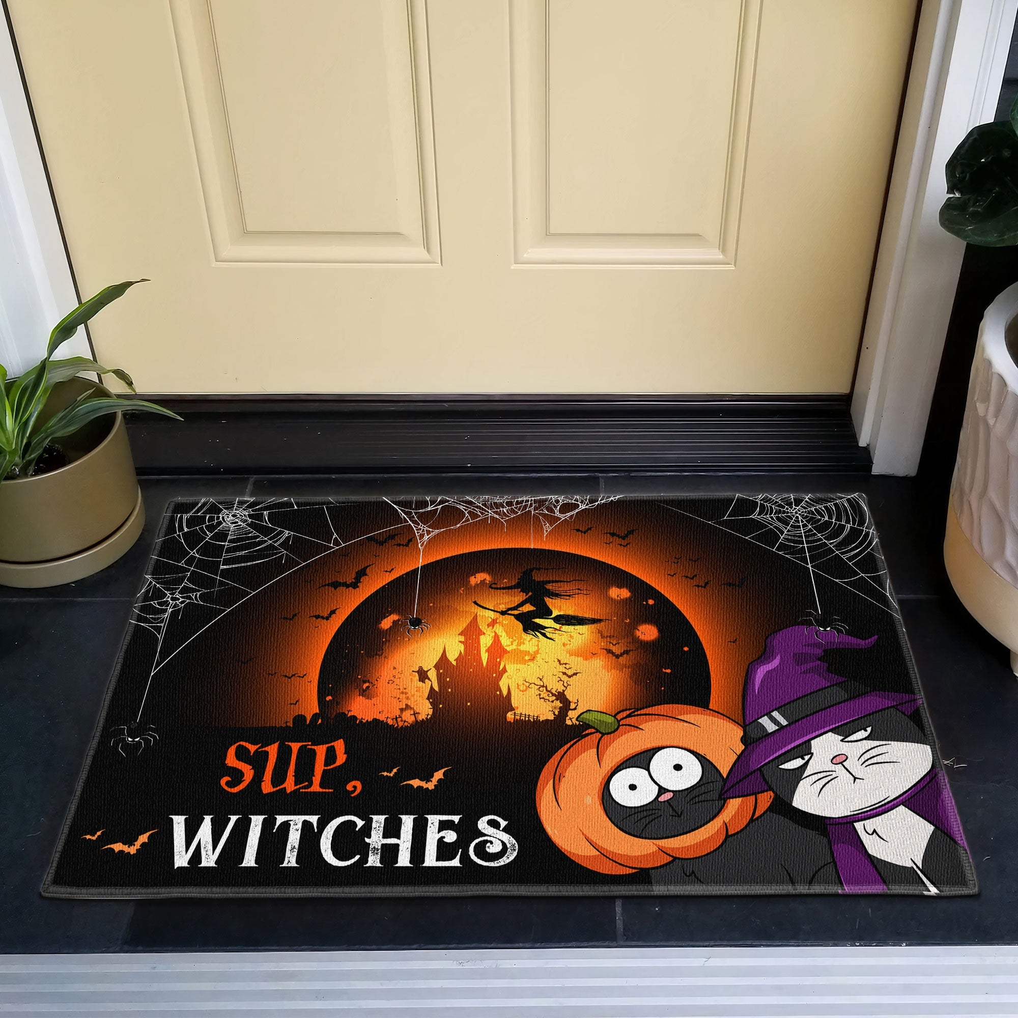 Sup, Withes Halloween Cats- Personalized Doormat