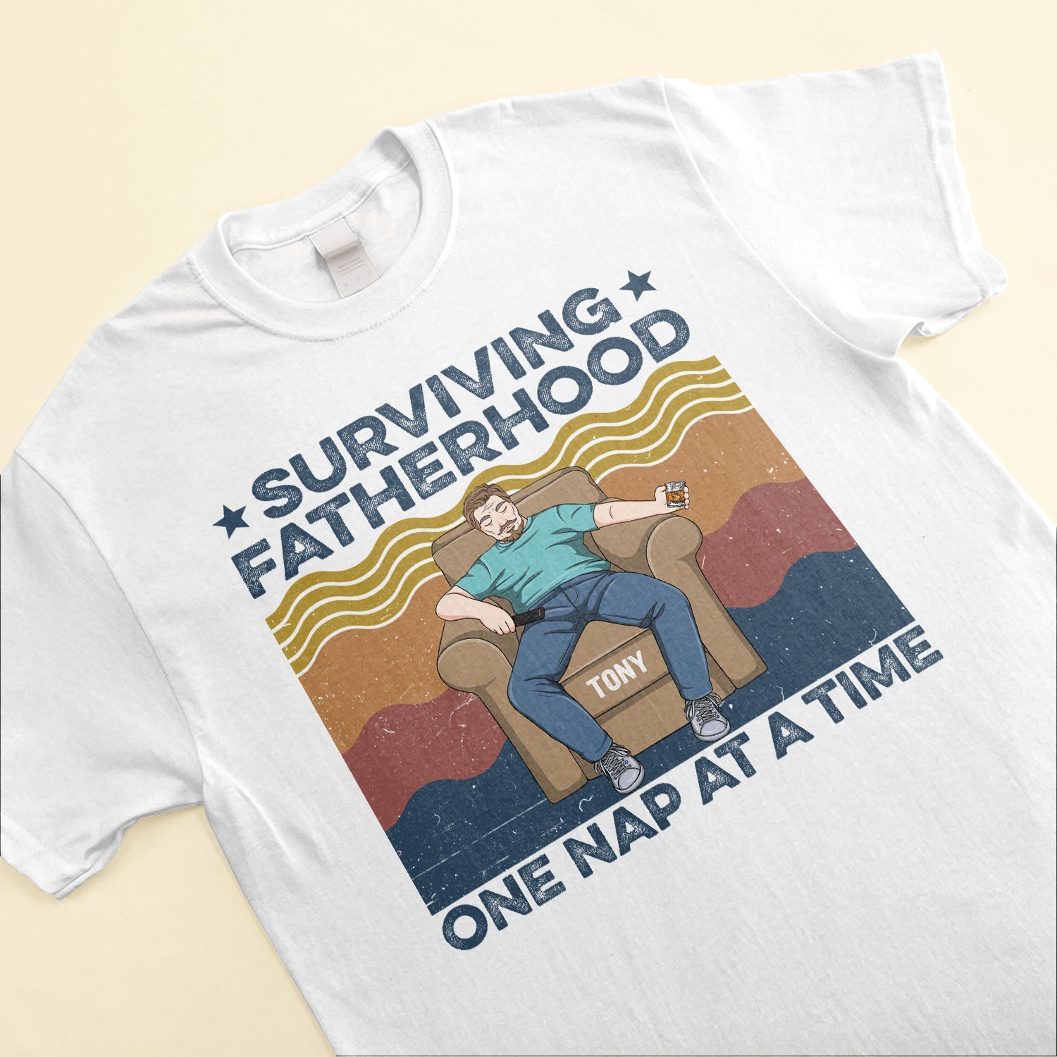 Surviving Fatherhood One Nap At A Time - Personalized Shirt - Father's Day, Birthday, Funny Gift For Husband, Dad, Father, Dada - From Wife, Daughters, Sons