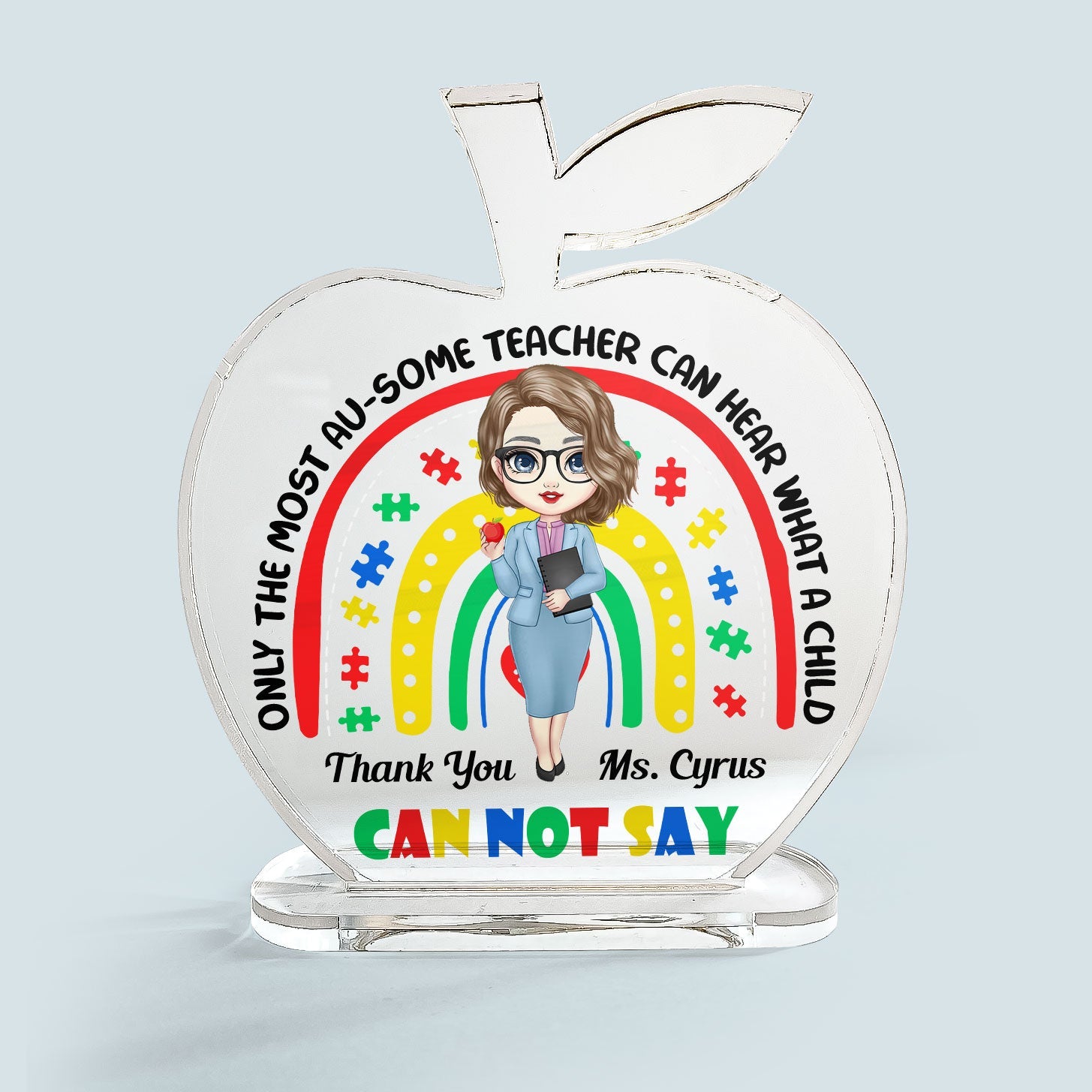 The Most Au-Some Teacher - Personalized Apple Shaped Acrylic Plaque - Birthday, Year End, School Leaving Gift For Teachers, Teacher Assistants - From Autism Students' Family