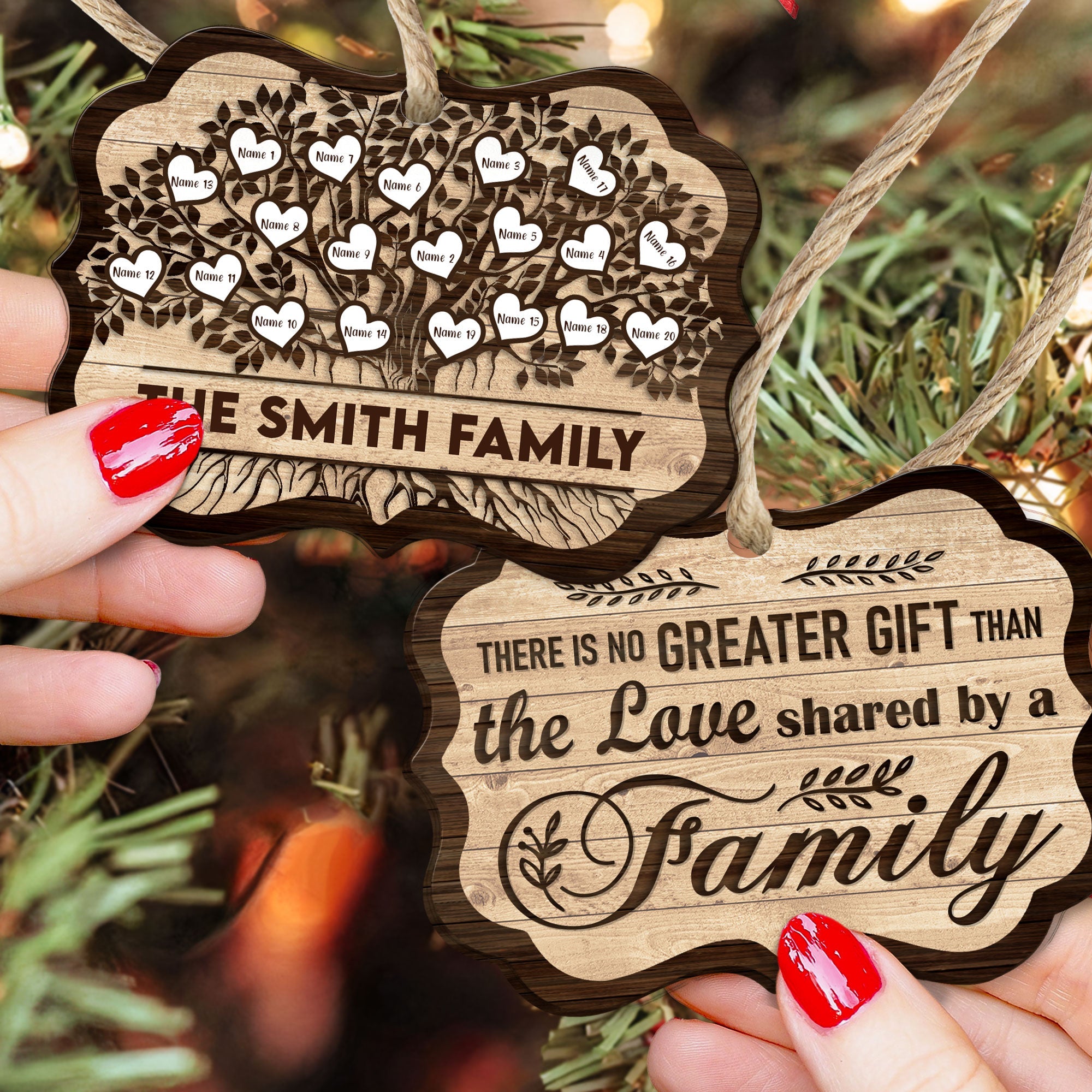 There Is No Greater Gift Than The Love Shared By A Family - Personalized Two-Sided Wooden Ornament - Christmas Gift For Fathers, Mothers, Daughters & Sons