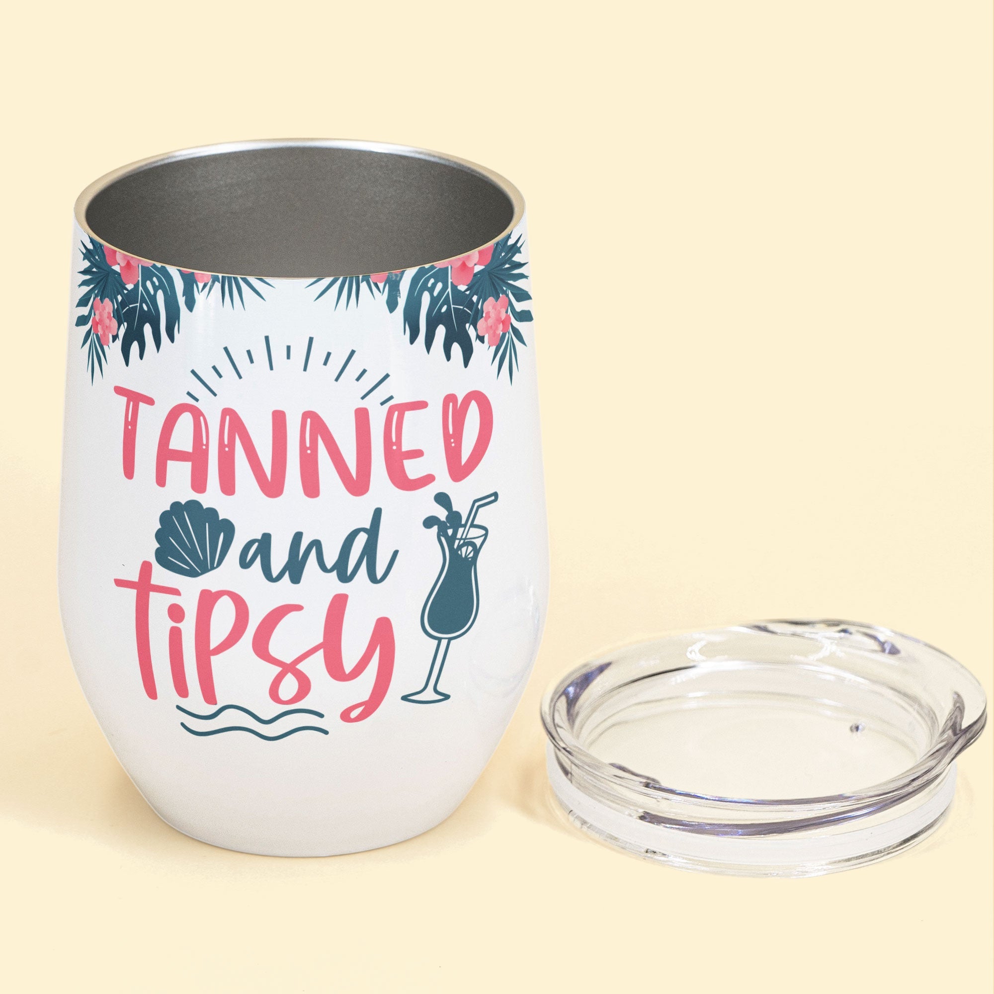 Tanned And Tipsy New Version - Personalized Wine Tumbler - Birthday, Funny, Summer Gift For Her, Girl, Woman, Beach Lovers