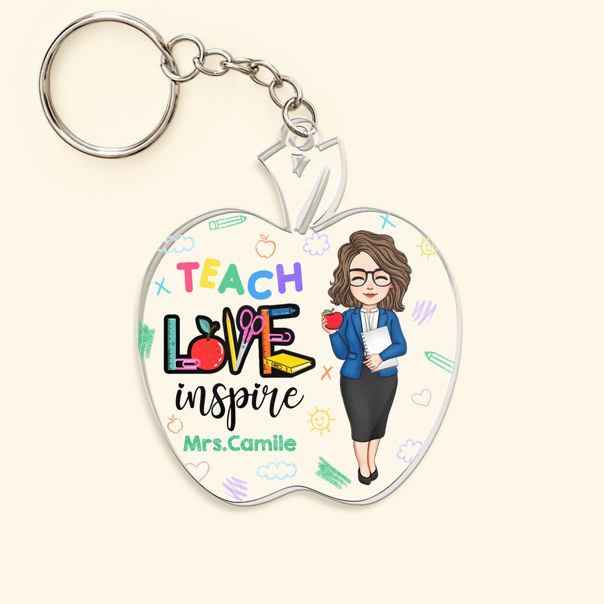 Teach Love Inspire Teacher Apple Shaped - Personalized Acrylic Keychain