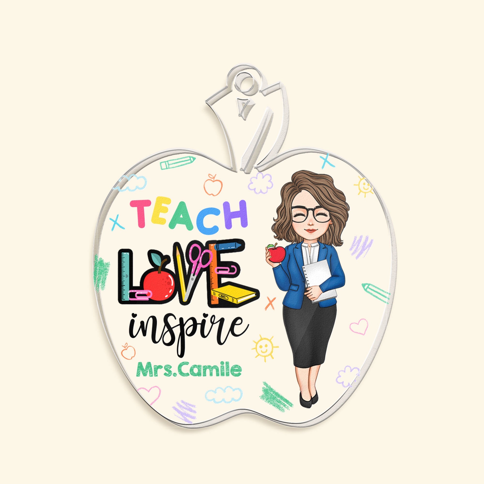 Teach Love Inspire Teacher Apple Shaped - Personalized Acrylic Keychain