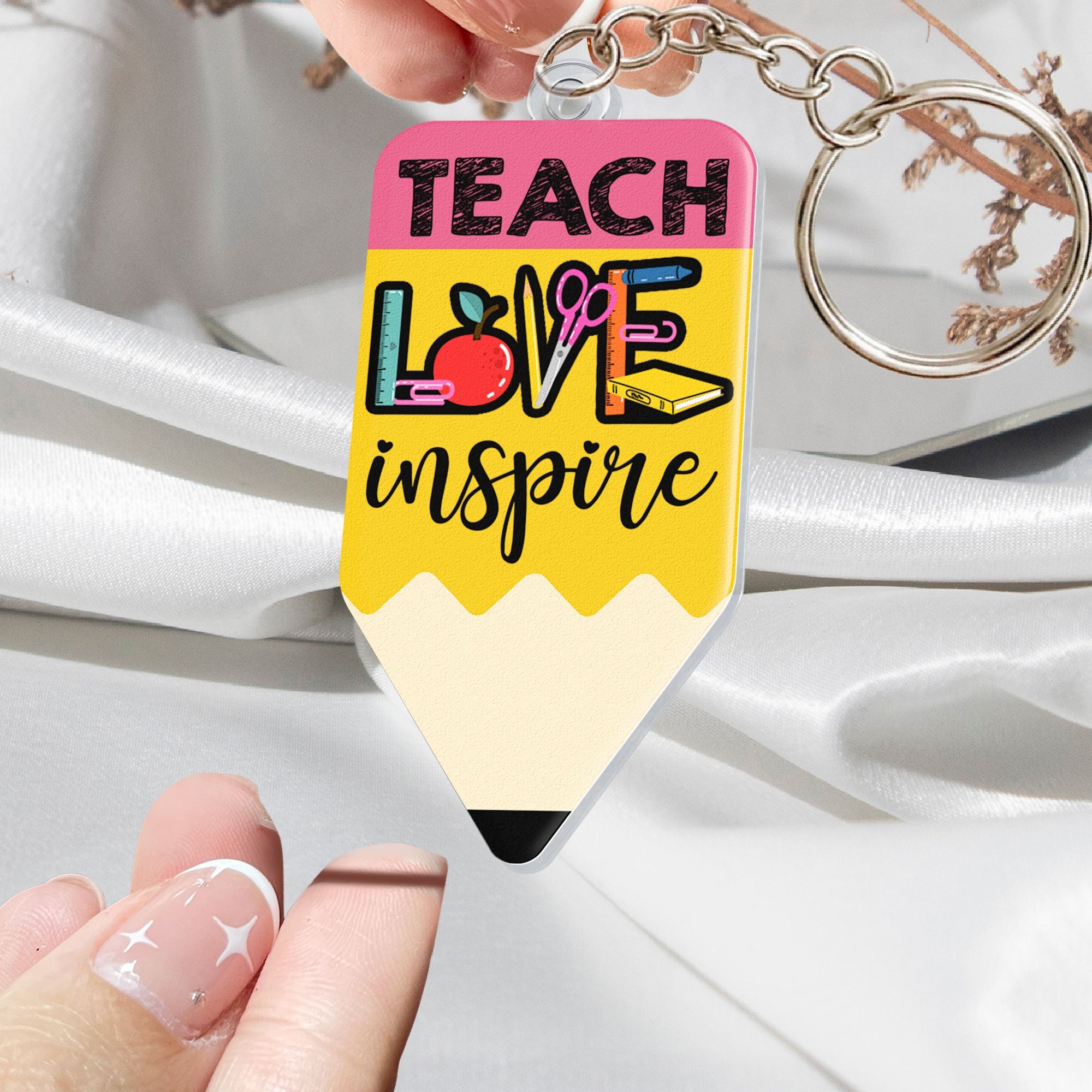 Teach Love Inspire Teacher Pencil Shaped - Personalized Acrylic Keychain