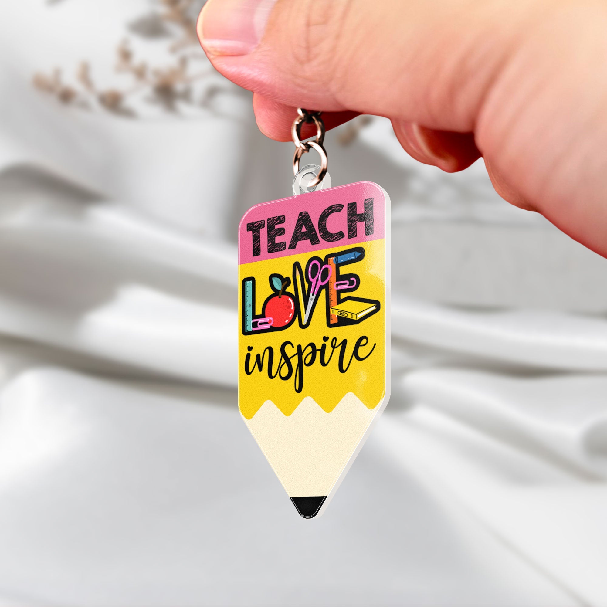 Teach Love Inspire Teacher Pencil Shaped - Personalized Acrylic Keychain