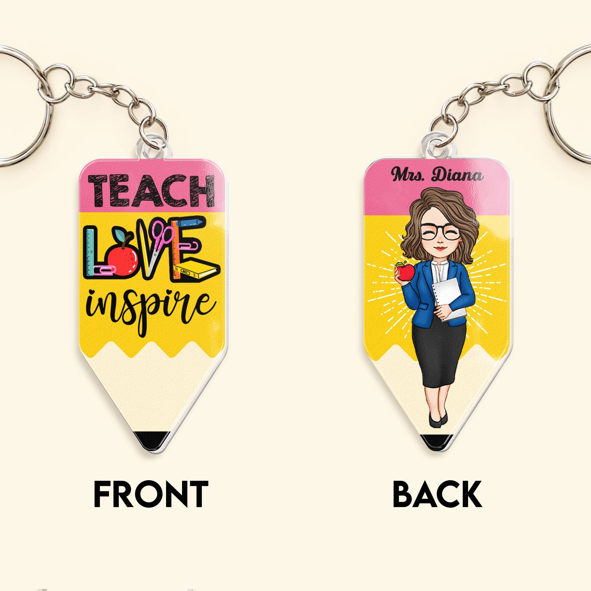 Teach Love Inspire Teacher Pencil Shaped - Personalized Acrylic Keychain