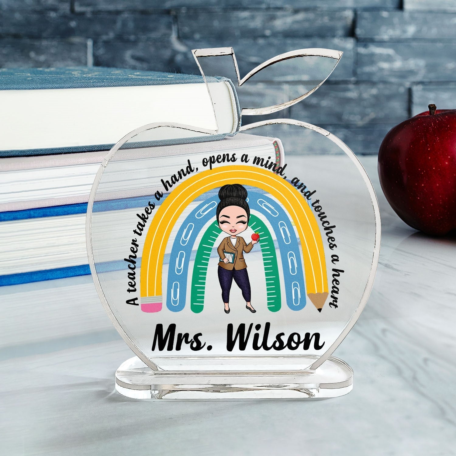 Teacher Appreciation - Personalized Apple-Shaped Acrylic Plaque - Birthday, Celebration Gift For Teachers, Lecturers - From Students, Students' Parents