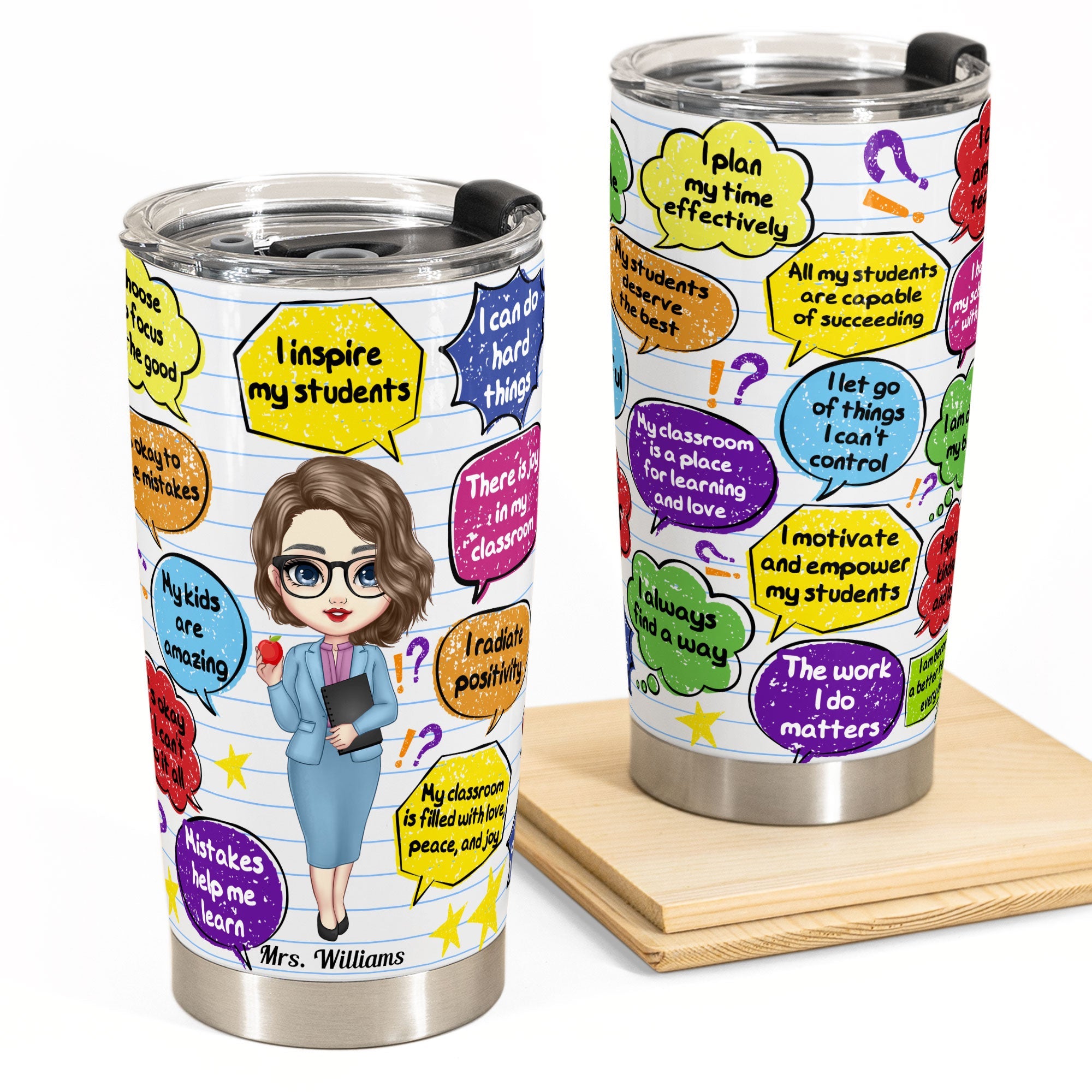 Teacher Daily Affirmations - Personalized Tumbler Cup - Birthday, Back To School Gift For Teachers, Colleagues, New Teacher Gift