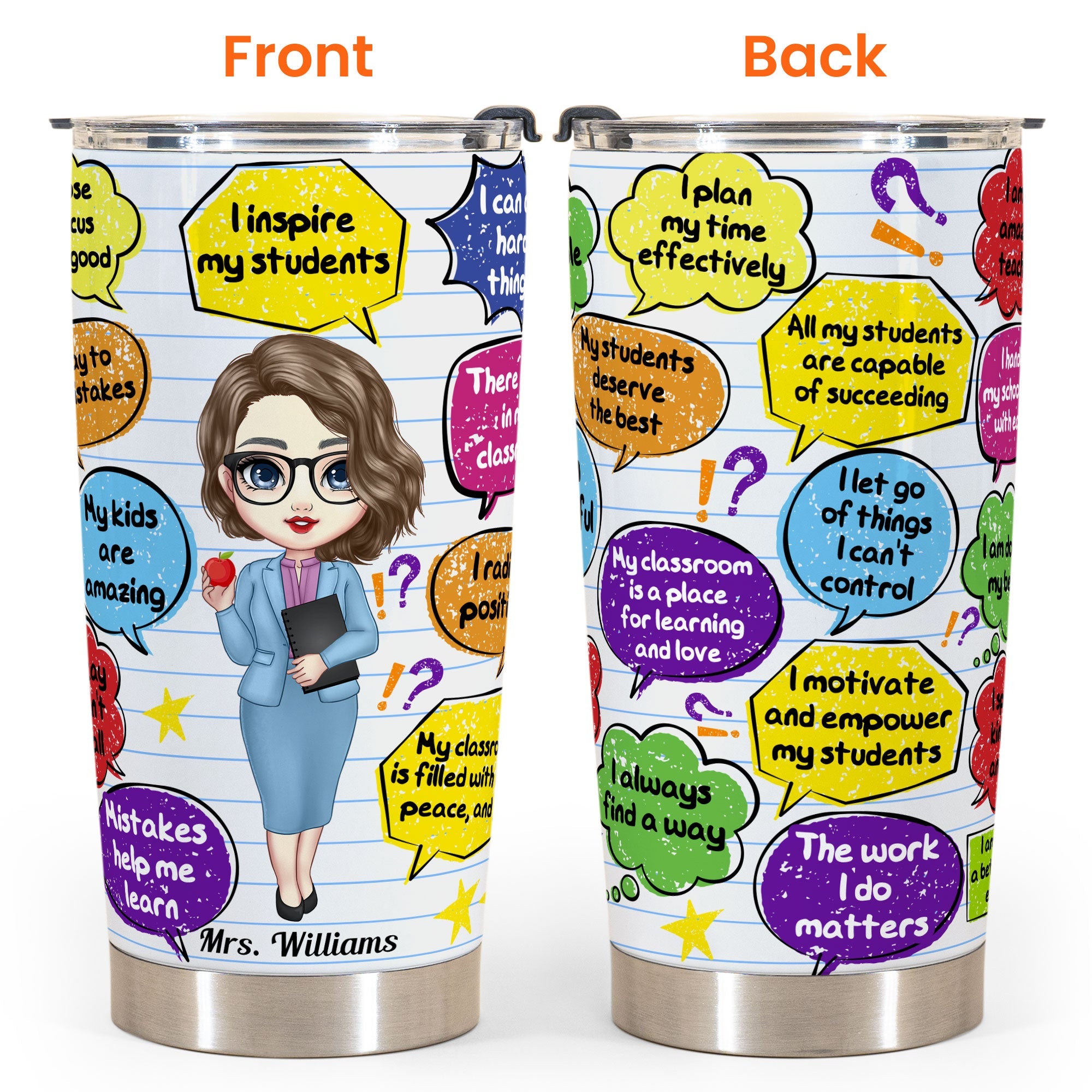 Teacher Daily Affirmations - Personalized Tumbler Cup - Birthday, Back To School Gift For Teachers, Colleagues, New Teacher Gift