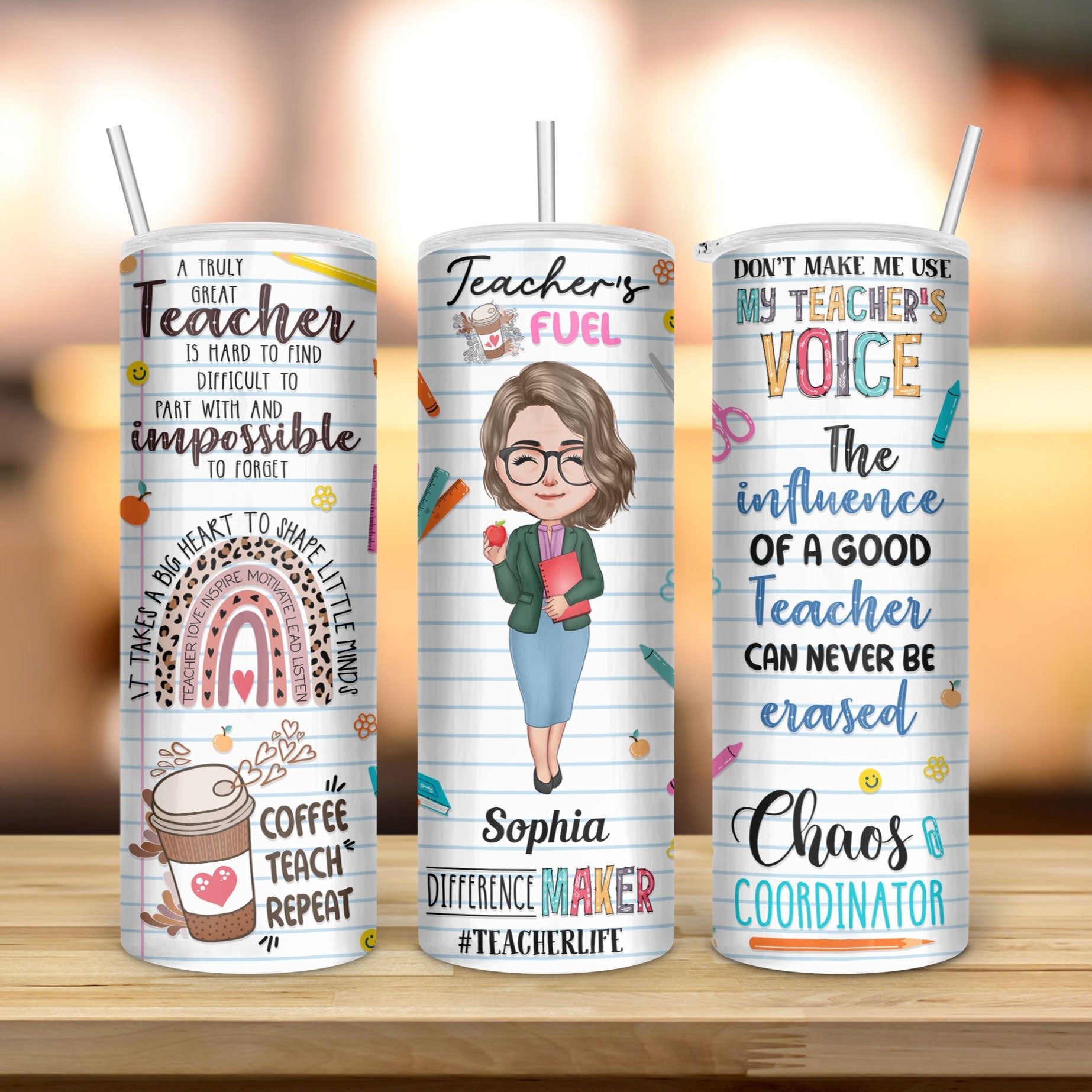 Teacher Fuel - Personalized Skinny Tumbler - Birthday, Thank You, Year End, School Leaving Gift For Teachers, Coworkers, Colleagues, Teacher Assistant