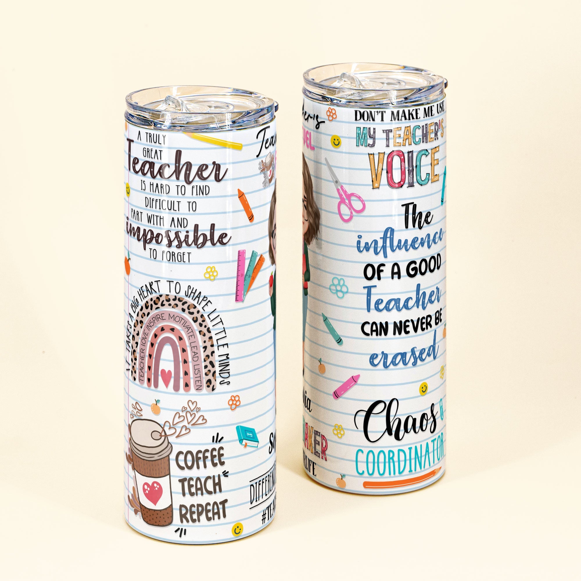 Teacher Fuel - Personalized Skinny Tumbler - Birthday, Thank You, Year End, School Leaving Gift For Teachers, Coworkers, Colleagues, Teacher Assistant