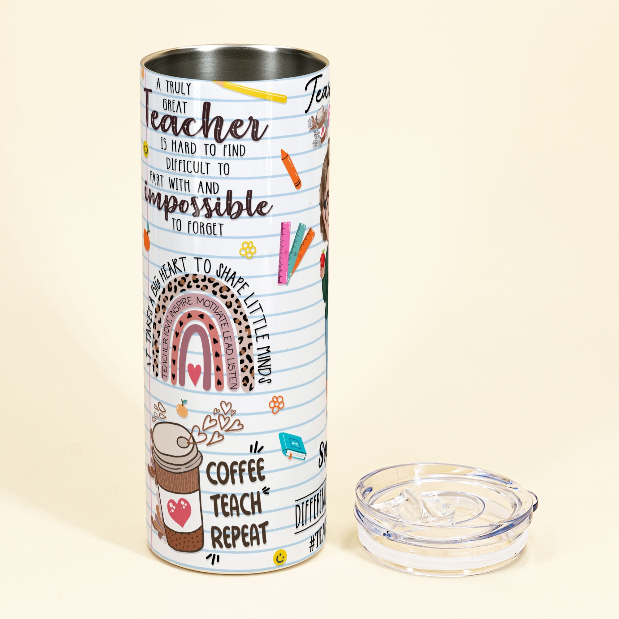 Teacher Fuel - Personalized Skinny Tumbler - Birthday, Thank You, Year End, School Leaving Gift For Teachers, Coworkers, Colleagues, Teacher Assistant