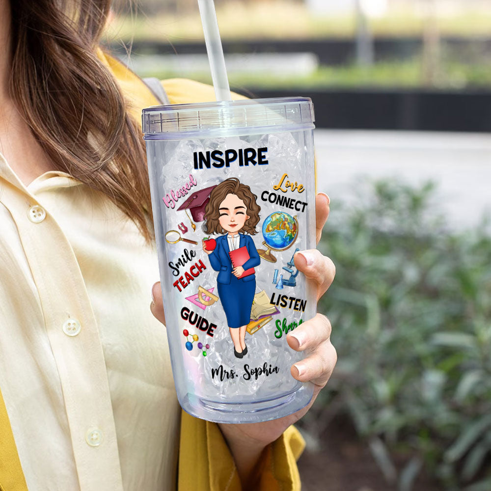 Teacher Nutrition Facts - Personalized Acrylic Tumbler With Straw